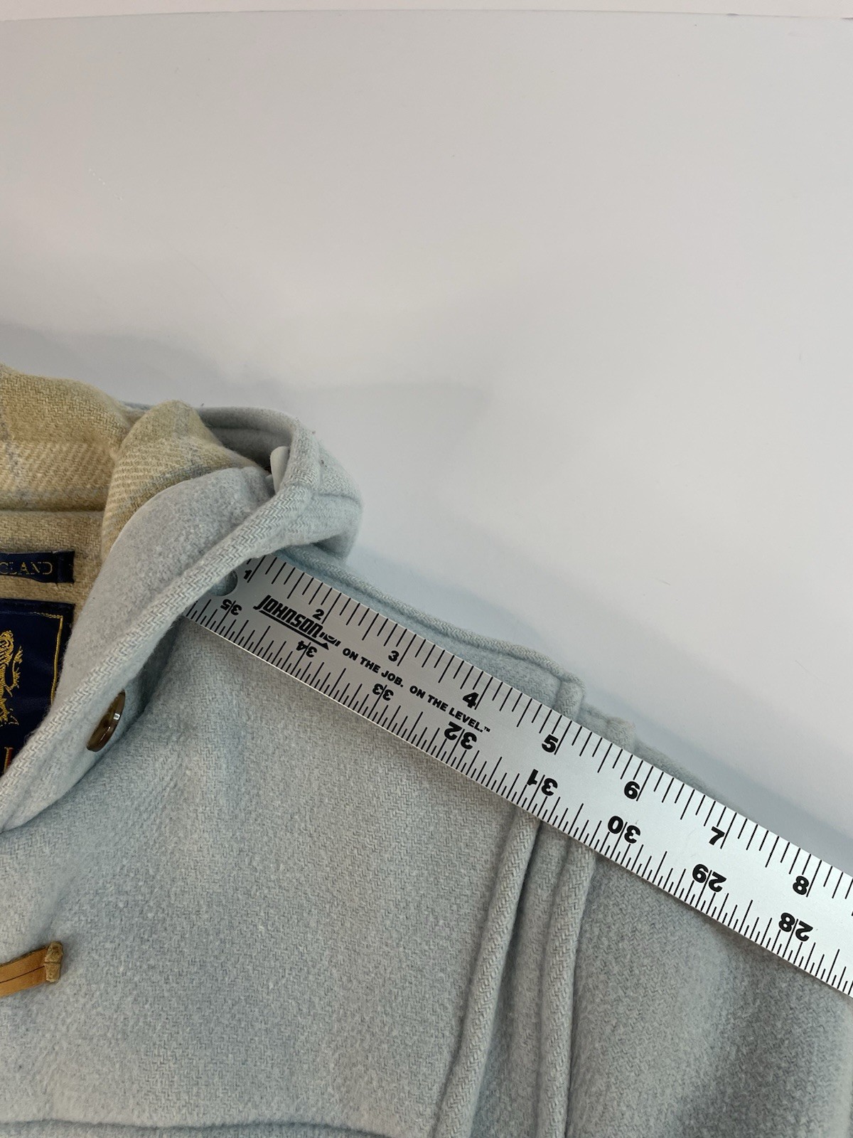 Vintage Gloverall Powder Blue Wool Duffle Coat Womens Sz 8 Hooded Toggle FLAWS