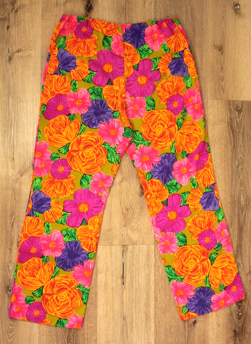 VTG Women’s 60s Orange Psychedelic Floral Top & Pants Set S/M 1960s Hawaiian