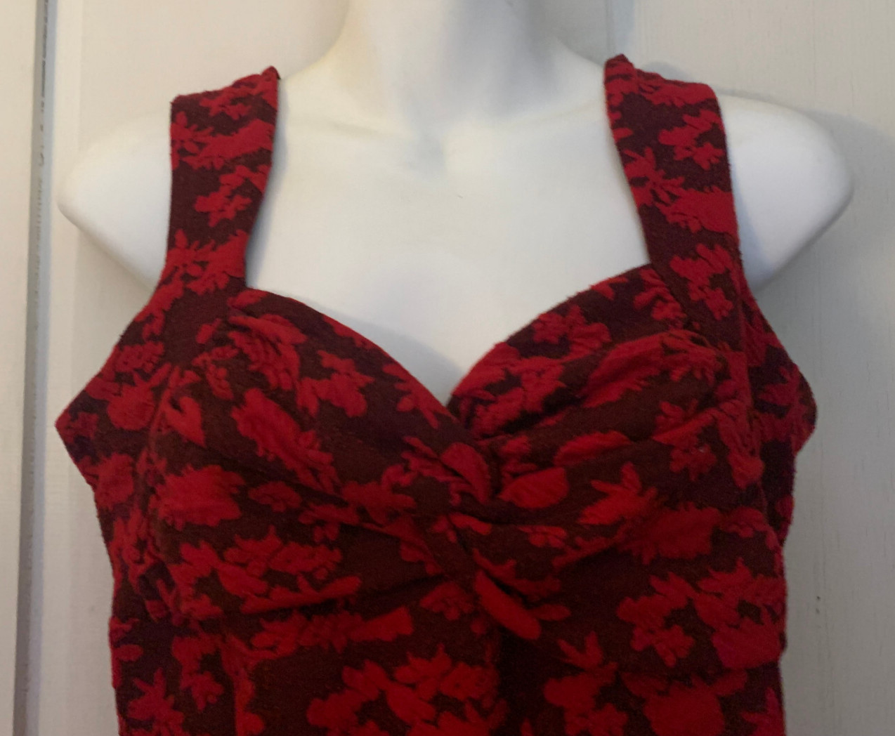 Vtg Dress Sexy Red Black Y2K Body Con Spandex Textured Brocade Candie’s M/L