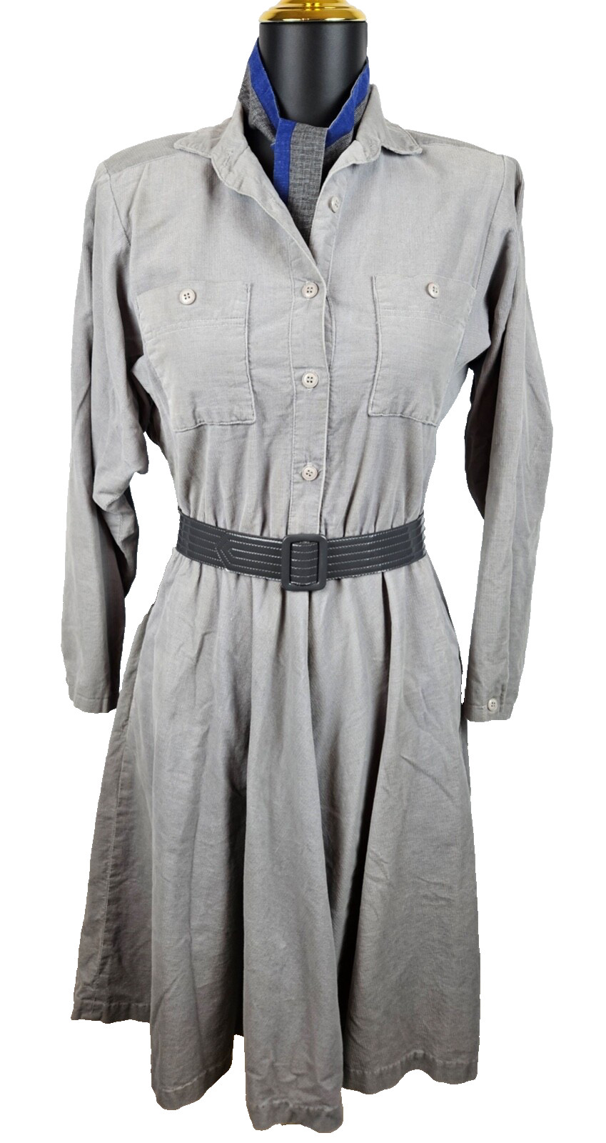 Patty O’Neil Vintage Shirt Dress Union Made Size 3-4 Shoulder Pads Gray NICE