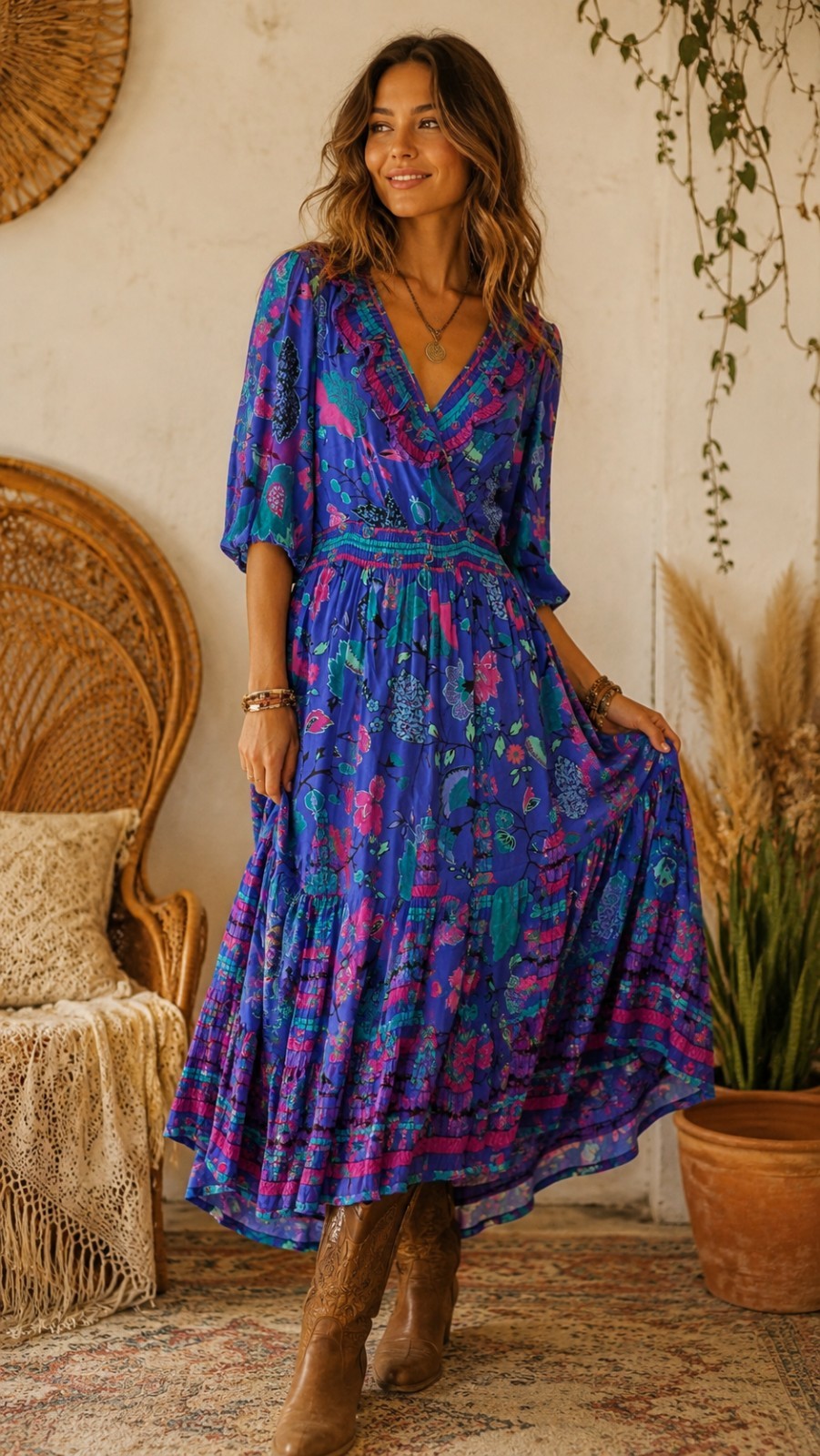 Vintage Assorti for Susan Freis Dress Womens Pleated Ruffle Dress 1980’s