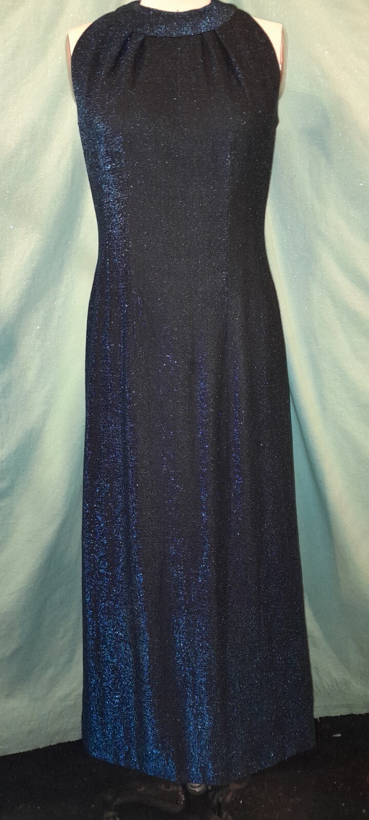 Vtg 60s Sapphire Blue LUREX long Evening Cocktail Party Sheath Dress