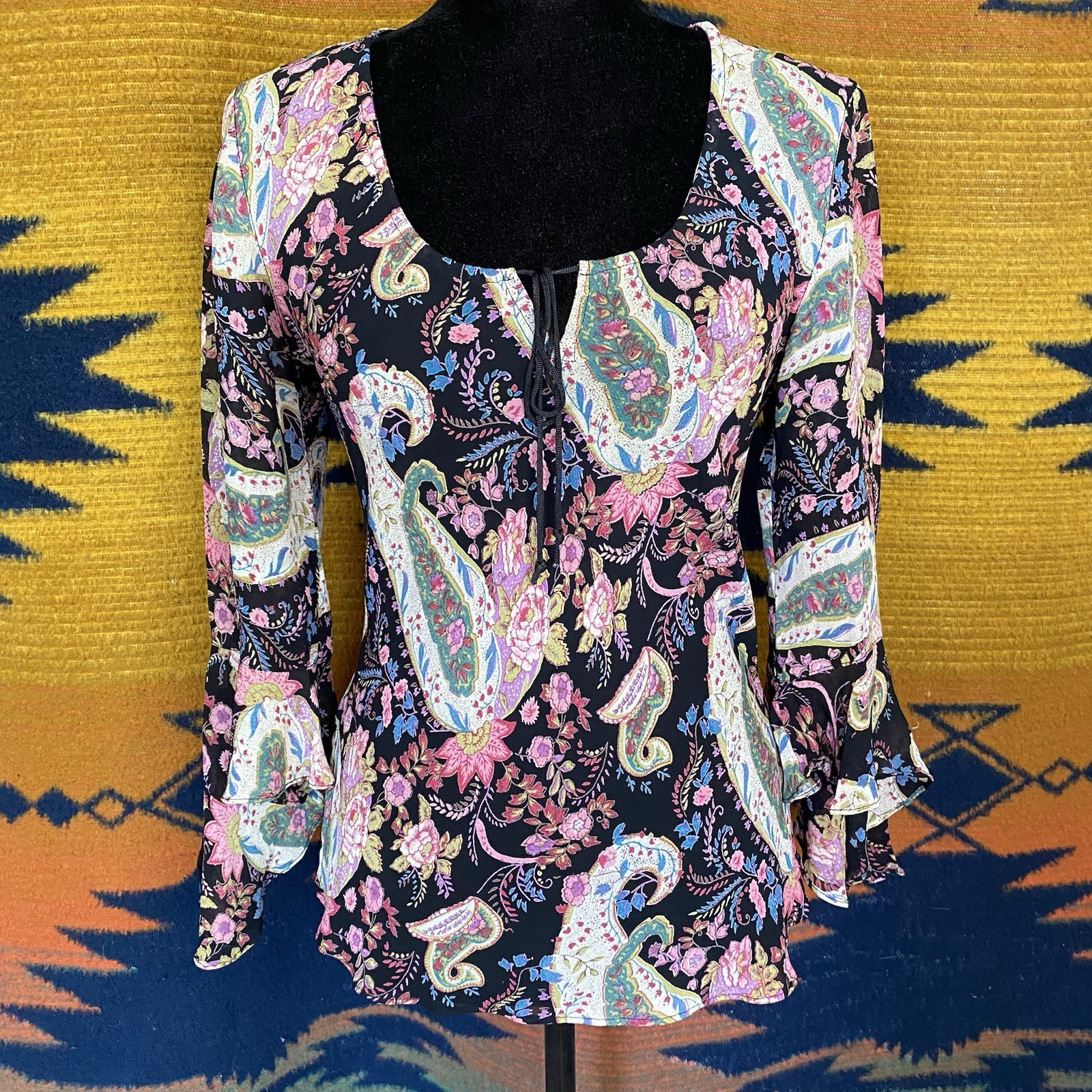 Vintage Angie 100% Rayon Hippie Boho Paisley Blouse. Festival Wear. India.