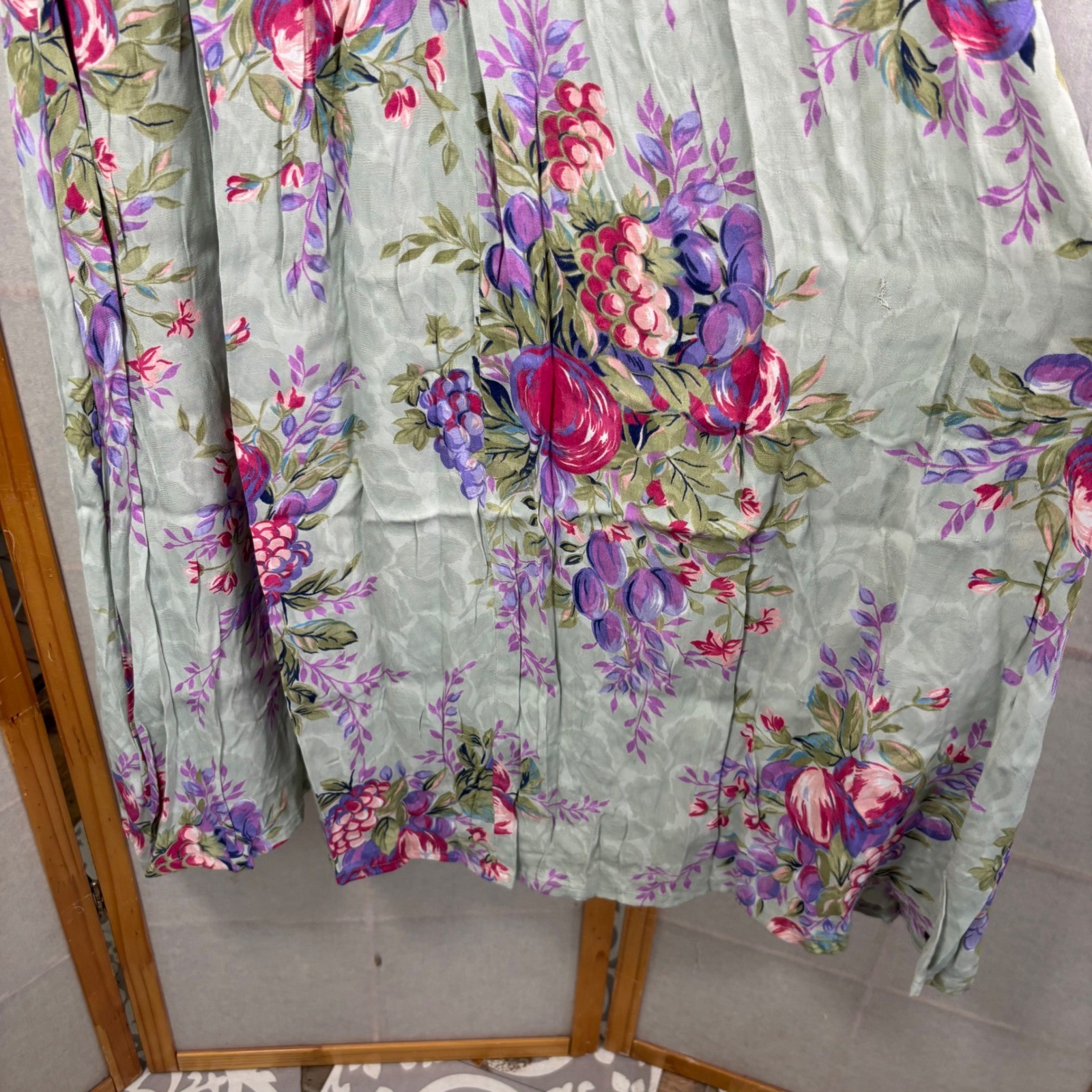 Jane Schaffhausen Belle France VTG Floral Rayon Dress Sage Green 6 Peony Garden