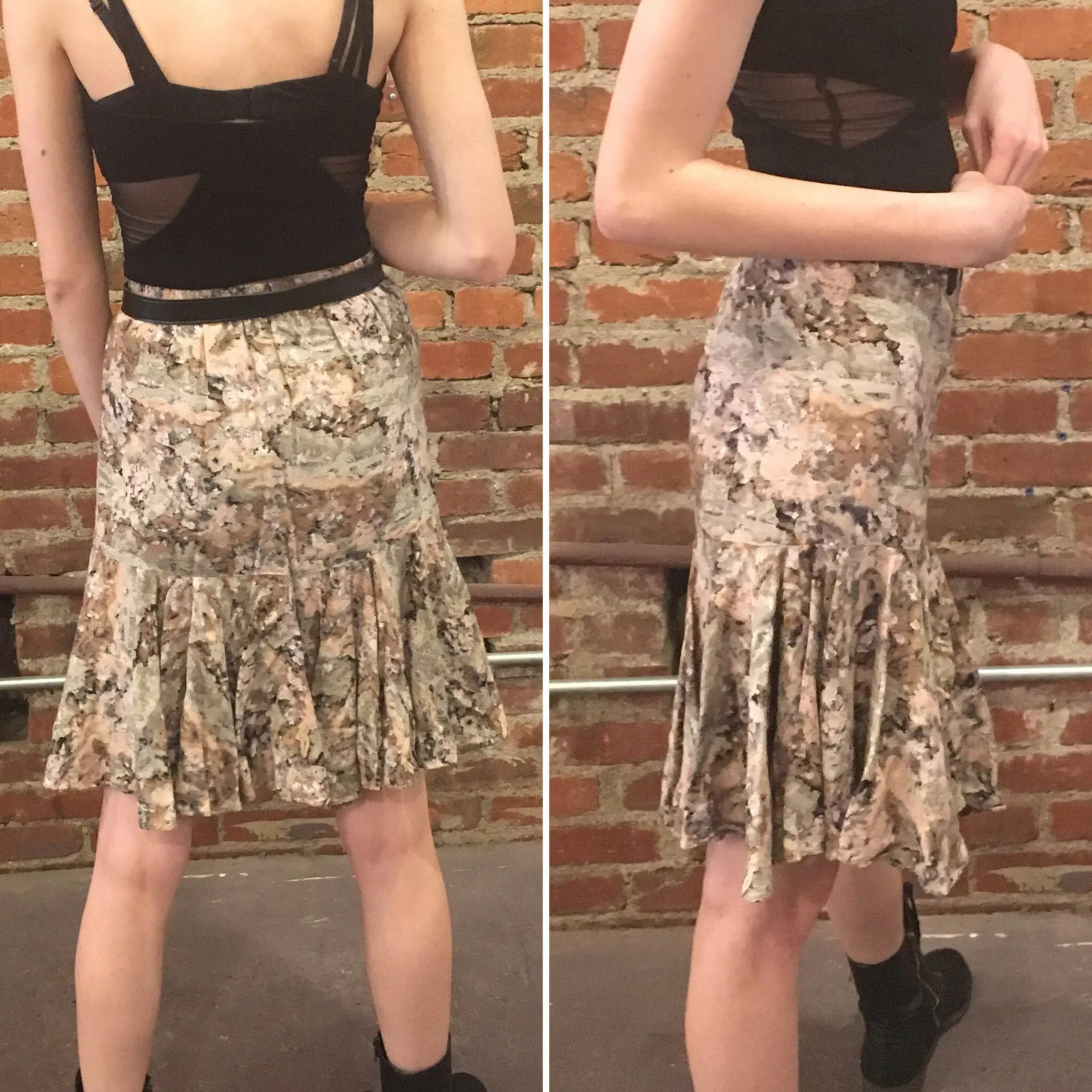 Vintage 1990s Small „Tarazzia” Rayon Peplum Skirt in Earth Tones