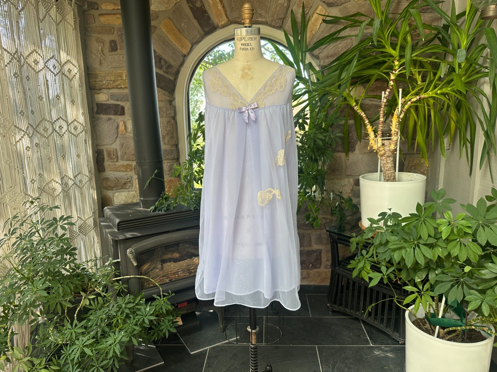 Vintage 1960s Purple Nylon and Ivory Lace Nightgown Pat Allen