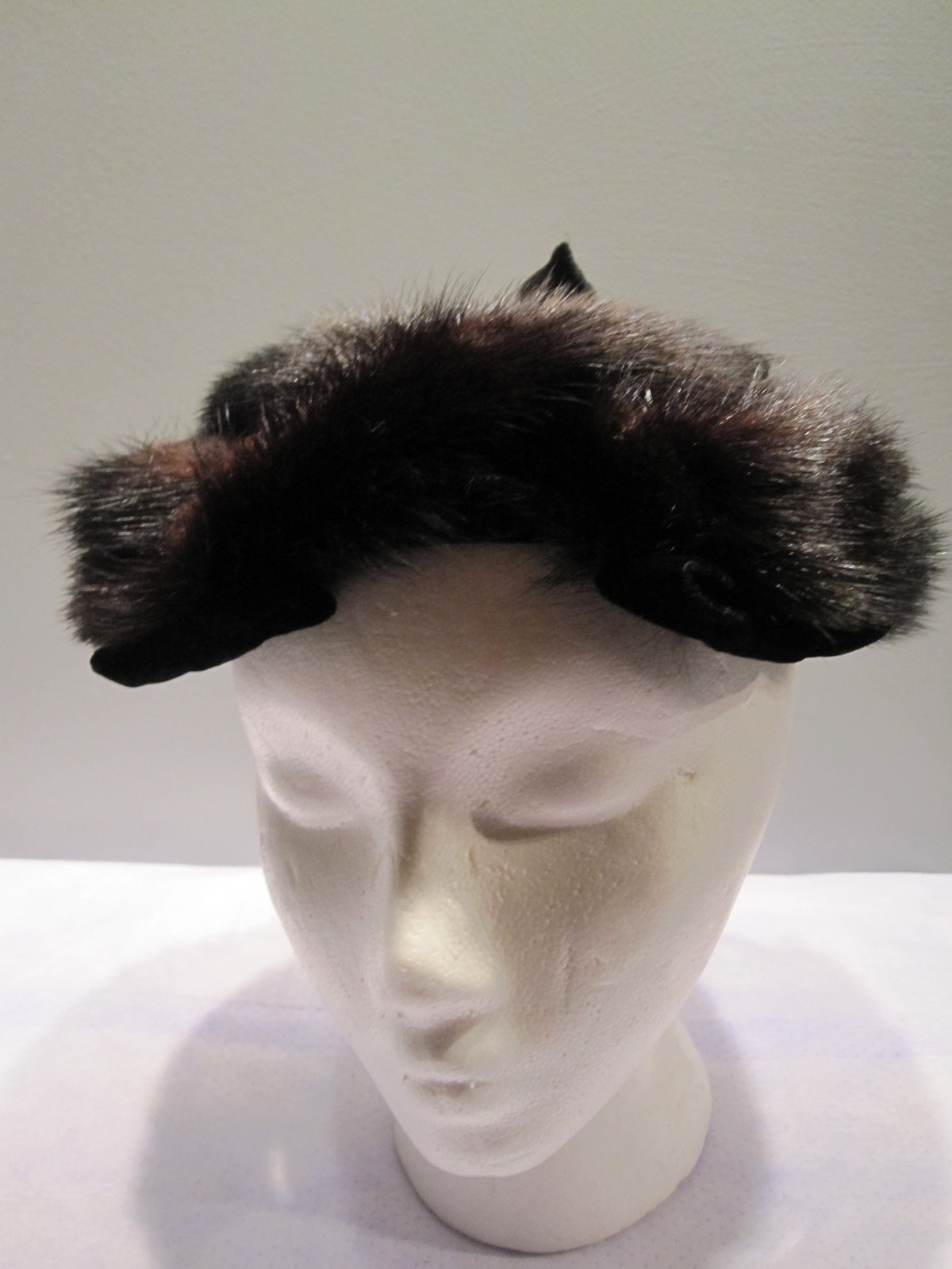 Nos 1950s Vintage Black Velvet Furry Hairpiece HeadBand Hat Cap Pinup Rockabilly