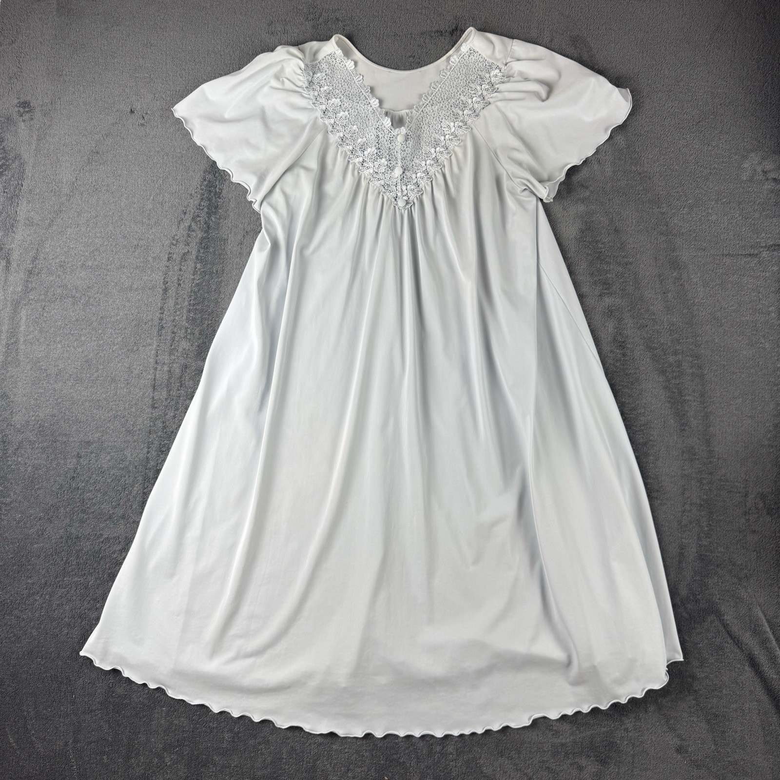 Shadowline Light Blue Midi Lace TrimNight Gown Size SMALL Vintage Feminine Nylon
