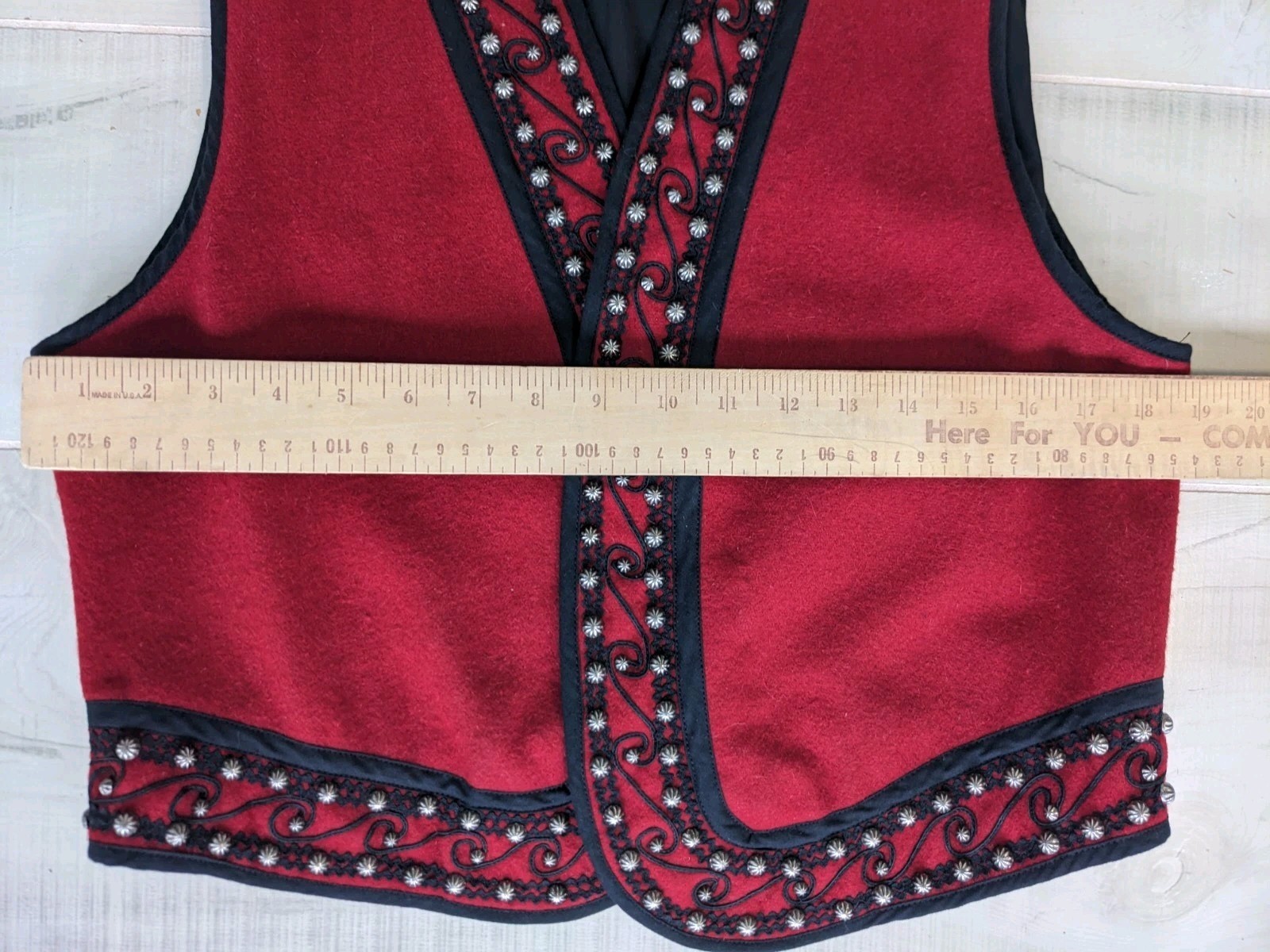 Vintage Silver River Red Black Wool Vest Gold Studded Women’s Size XL