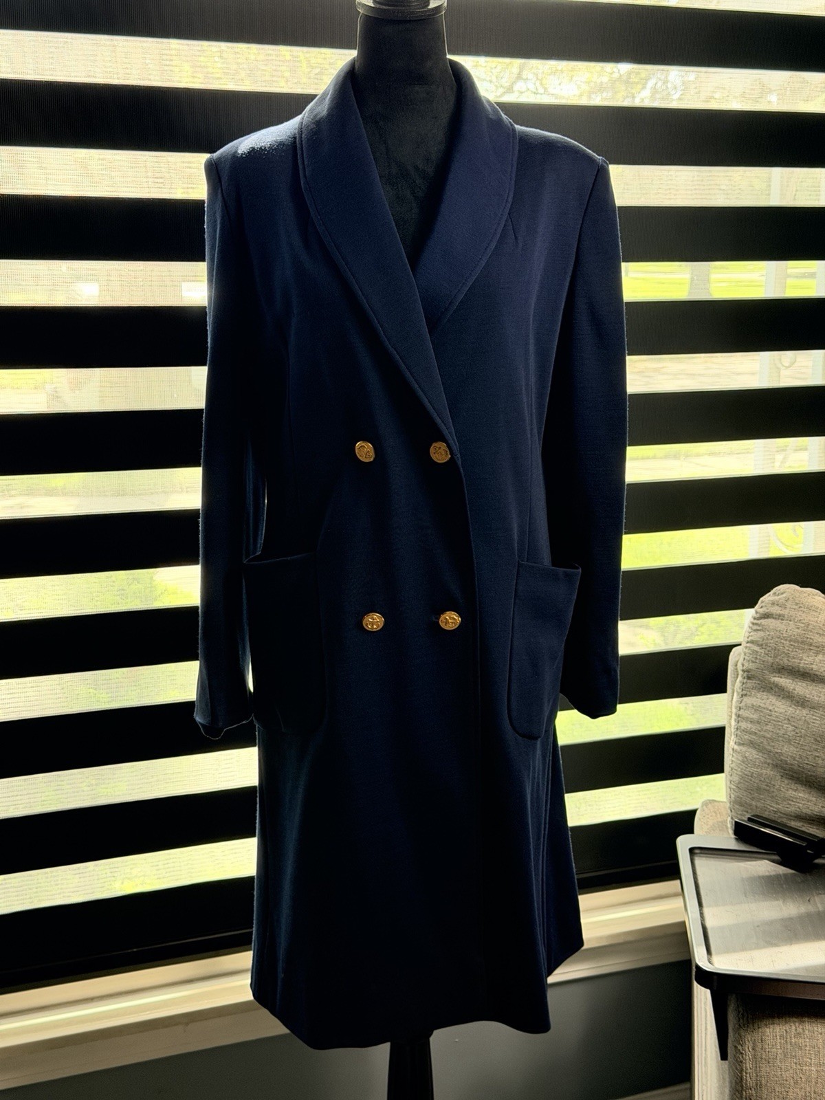 Vintage Sake Fifth Avenue Double Breasted Coat Take Me Along Mayfair Size M Navy