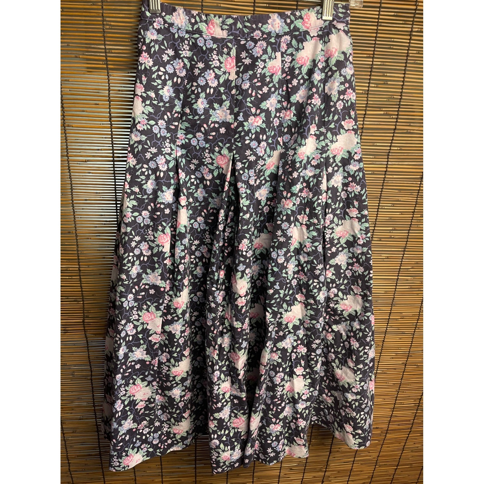Vintage Laura Ashley Floral Midi Skirt Made in Great Britain Cottagecore Blue 10