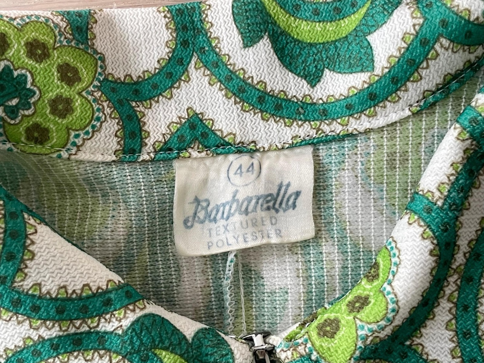 Vintage 60s 70s Barbarella Mod Dress, Green Psychedelic Sleeveless Shift, Size L