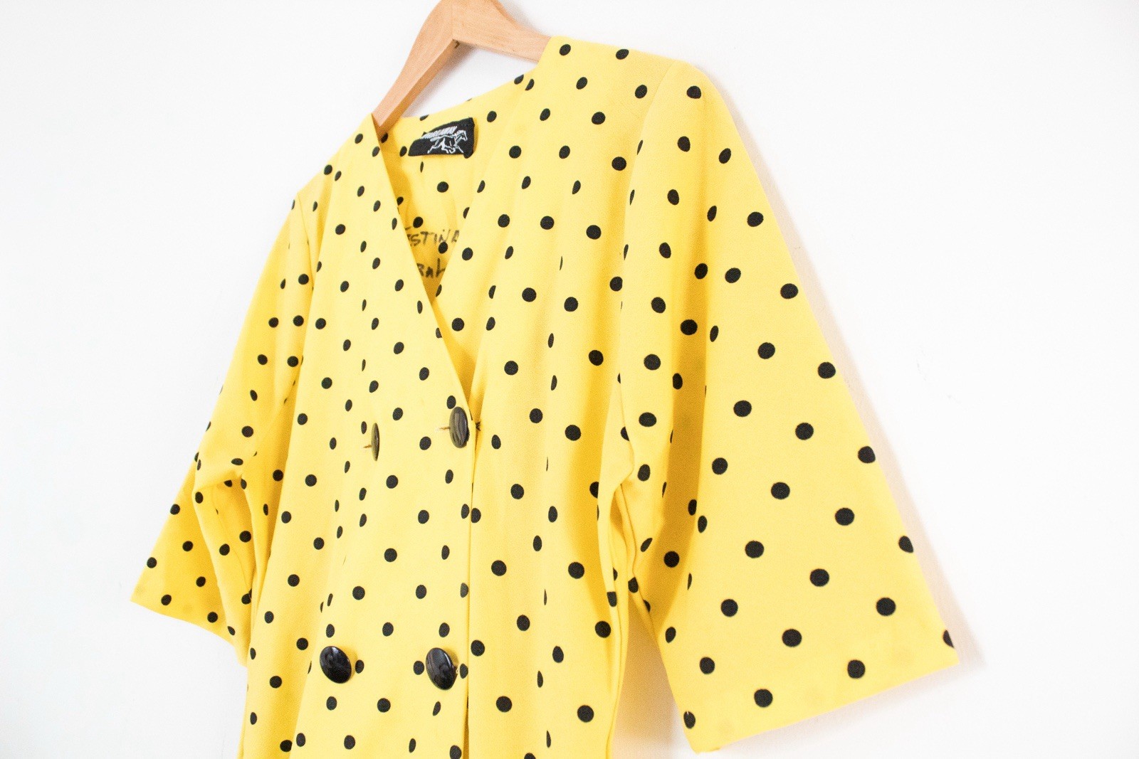 Whirlaway | Vintage 80’s Yellow & Black Polka Dot Drop Waist Dress | Size 14