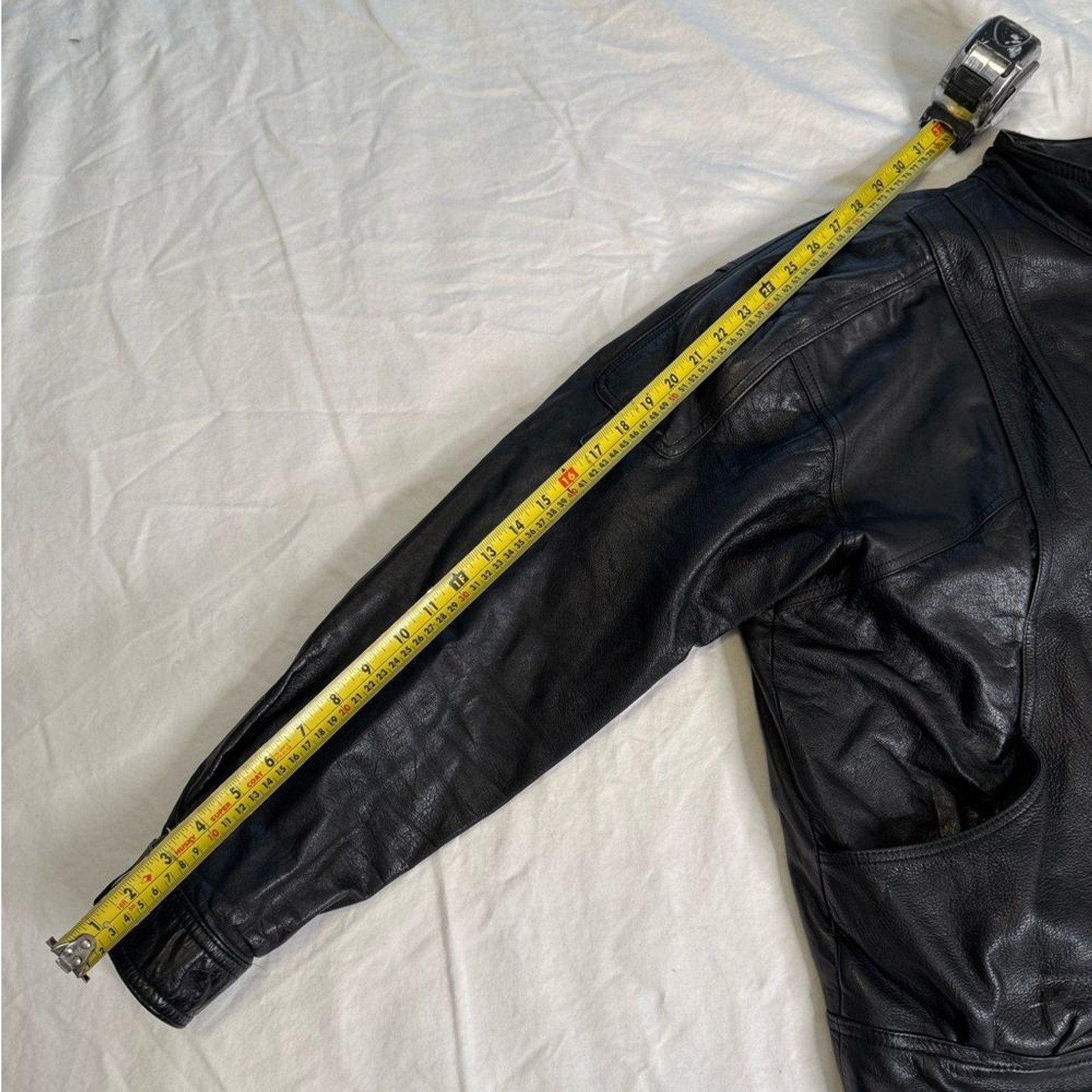 Vintage 90s Black Leather Jacket L Sherpa Lined Minimalist Moto YKK Zip