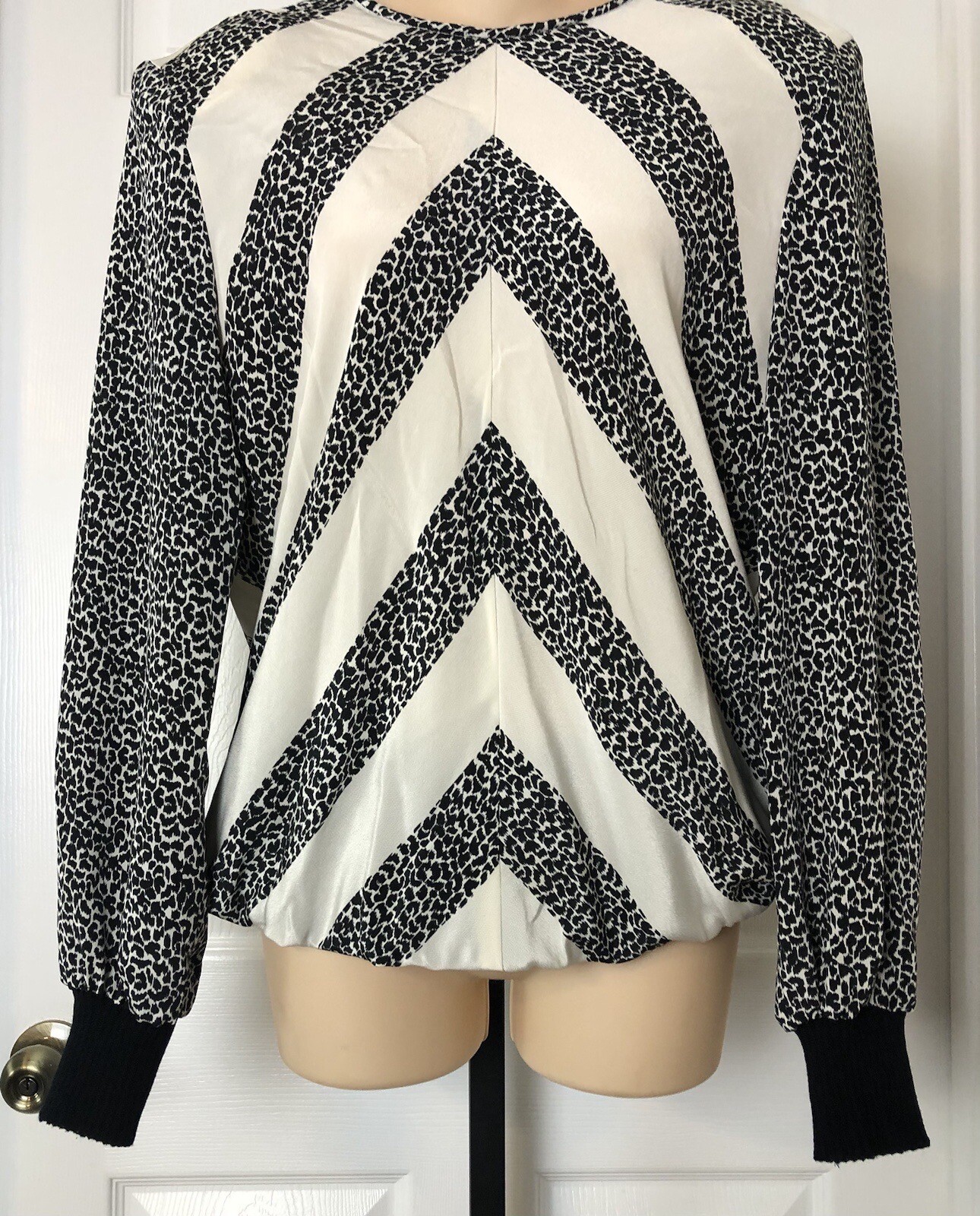 Vintage Anthony Sicari Top Womens 12 Animal Print Elastic Hem Shoulder Pads