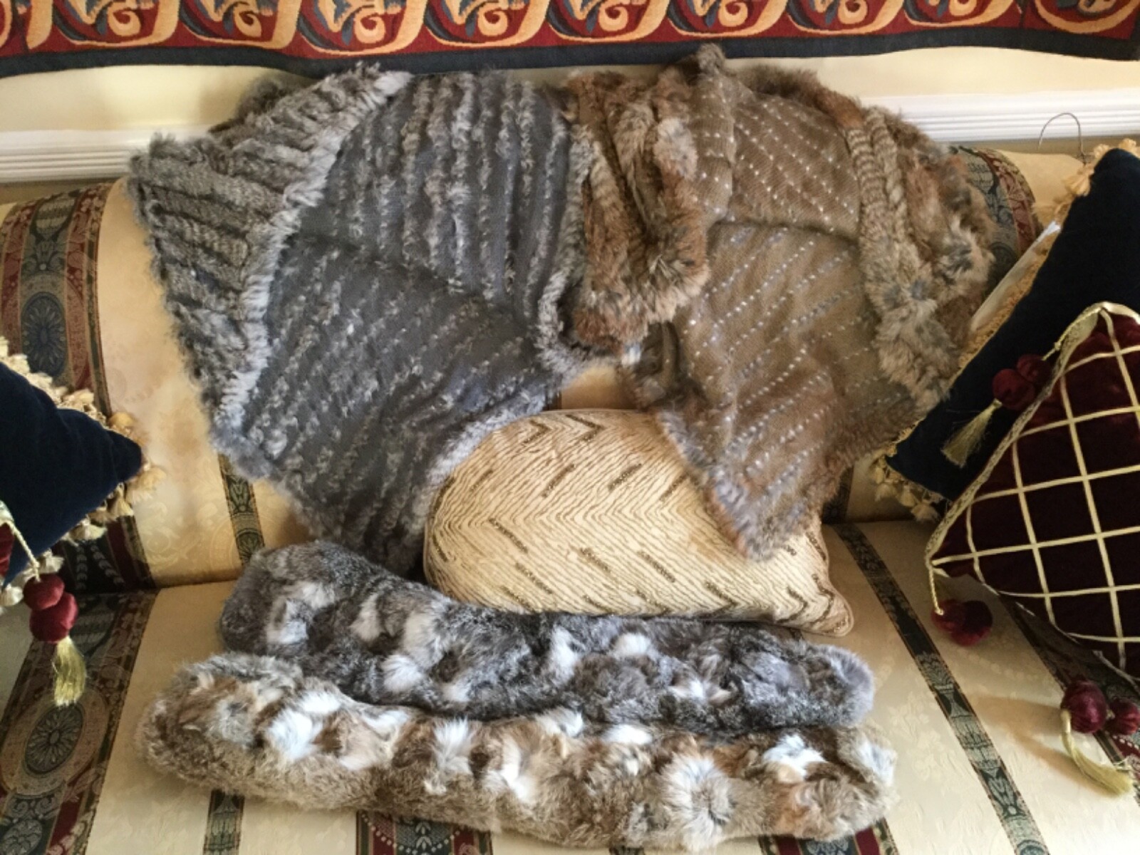 Rabbit FUR PONCHO Shawl Pullover HIPPIE BOHO COWGIRL, Tan or Grey