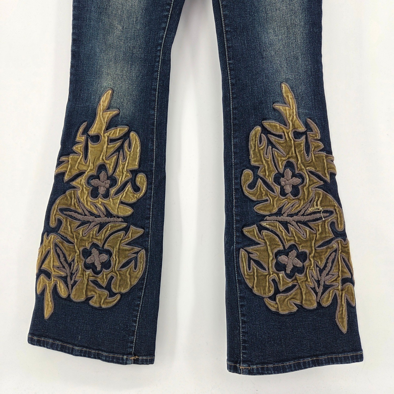 Liquid X Jeans Womens 3 Dark Wash Flare Velvet Applique Y2K Vintage Retro