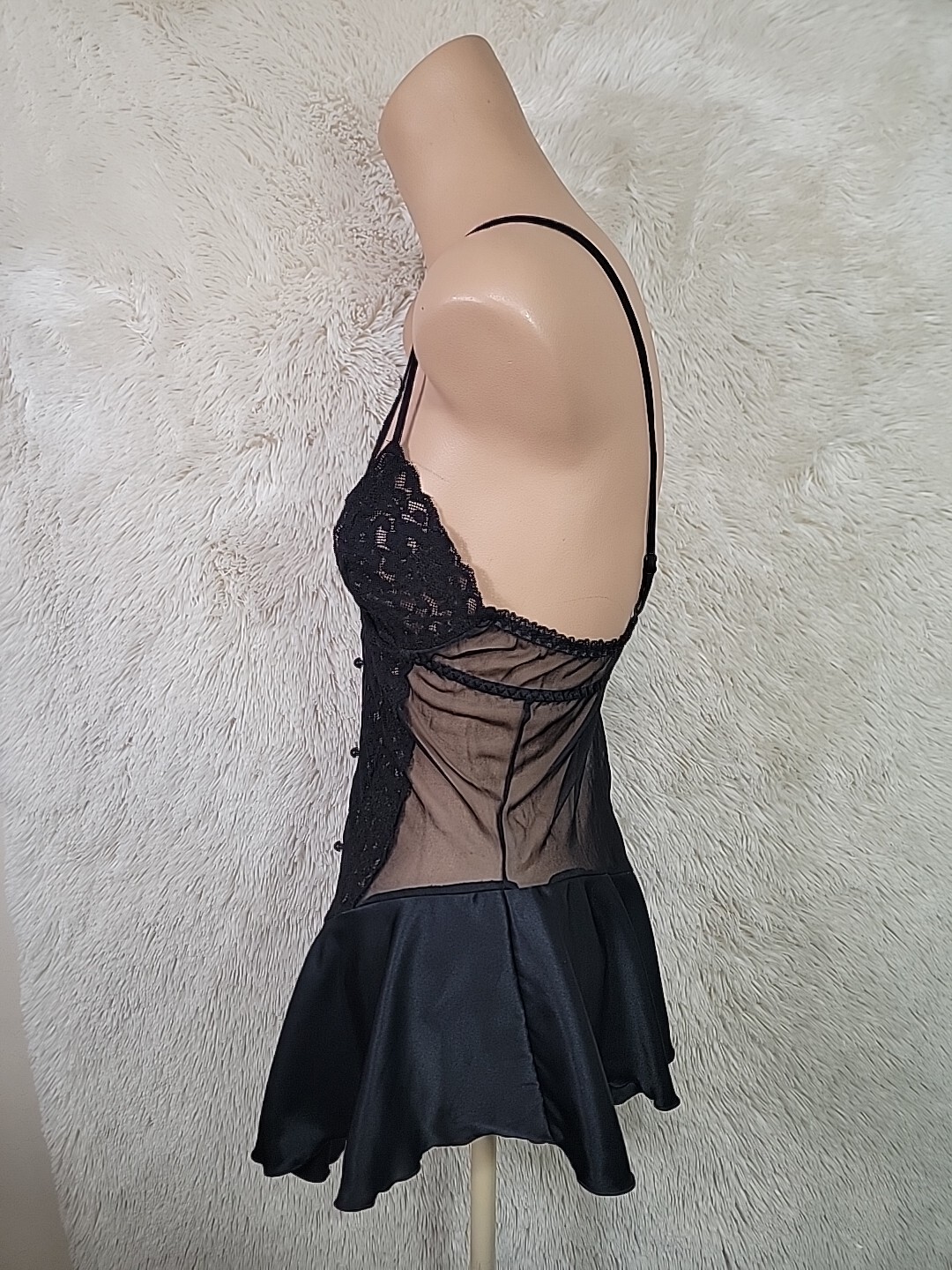 Vtg Y2K Intimo Amore Teddie Women Size Medium Lingerie Short Dress Black Lace J
