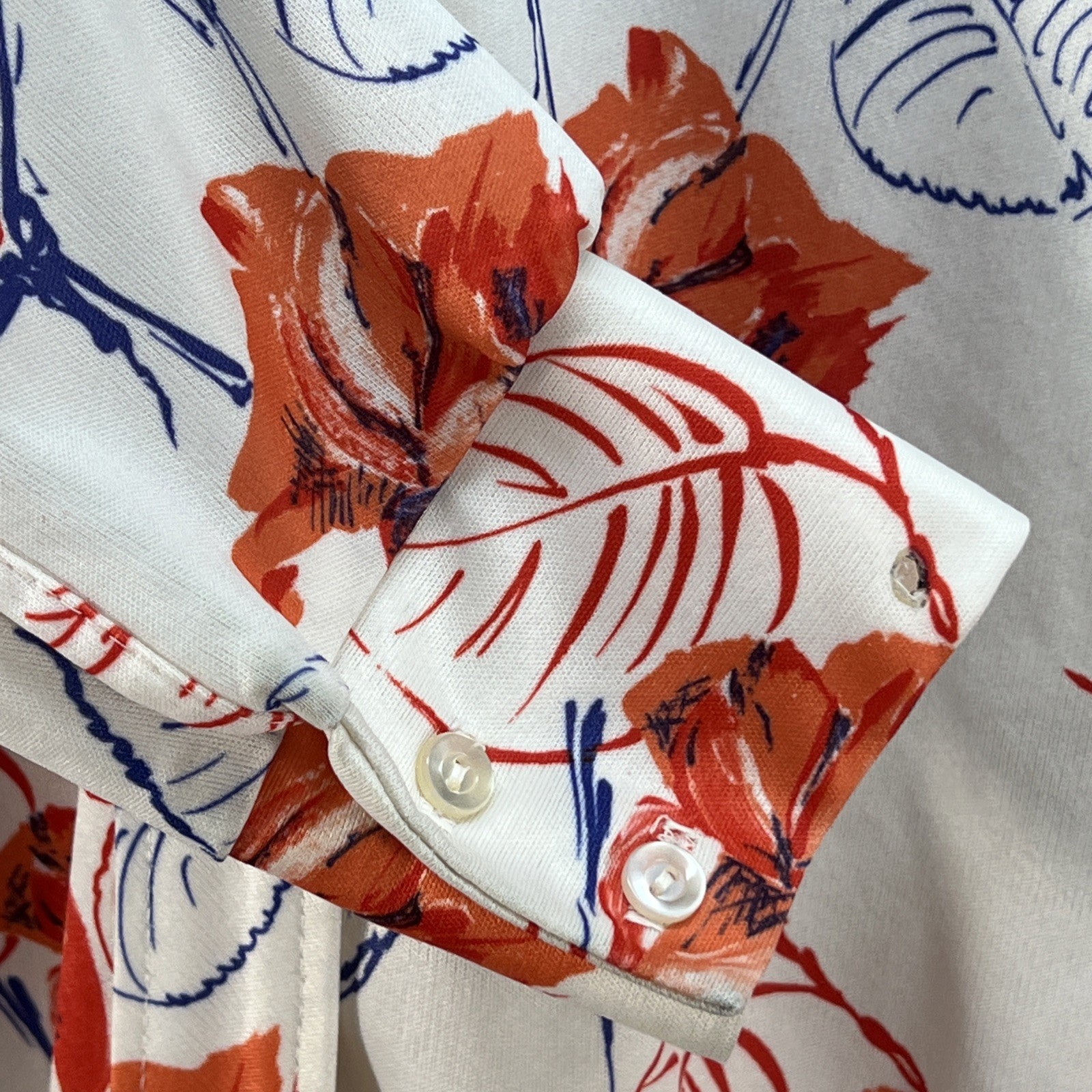 70s Vintage Floral Rose Button Up Blouse Retro Disco Mod Red White Top Dagger