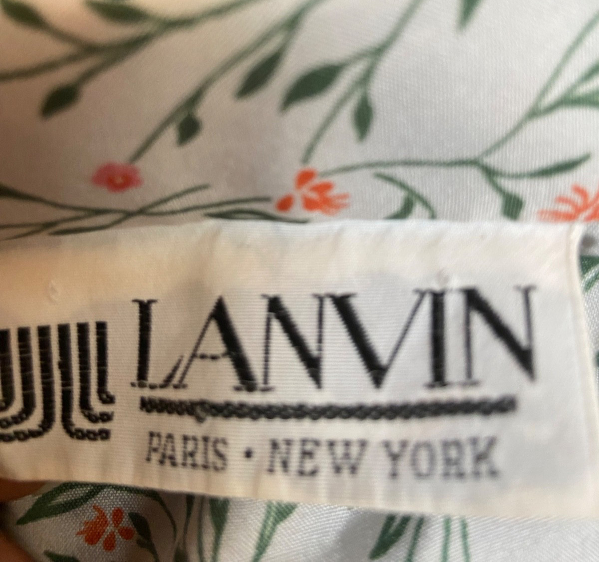 Vintage Lanvin Paris New York Beige Jacquard Logo Tie Waist Shirt Dress Size M