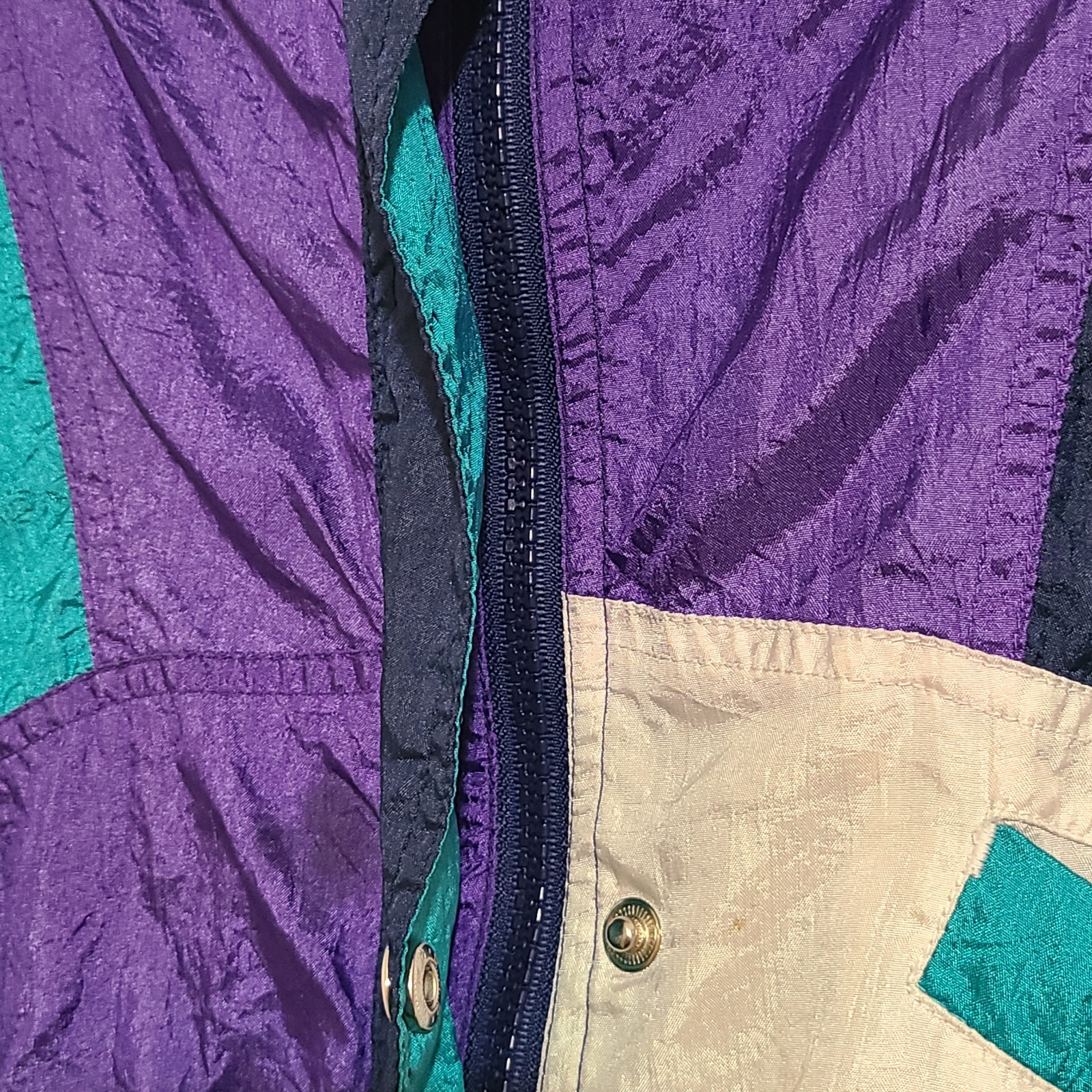 Andy Johns Winter Color Block Teal Purple White Jacket VTG Size Large Womens