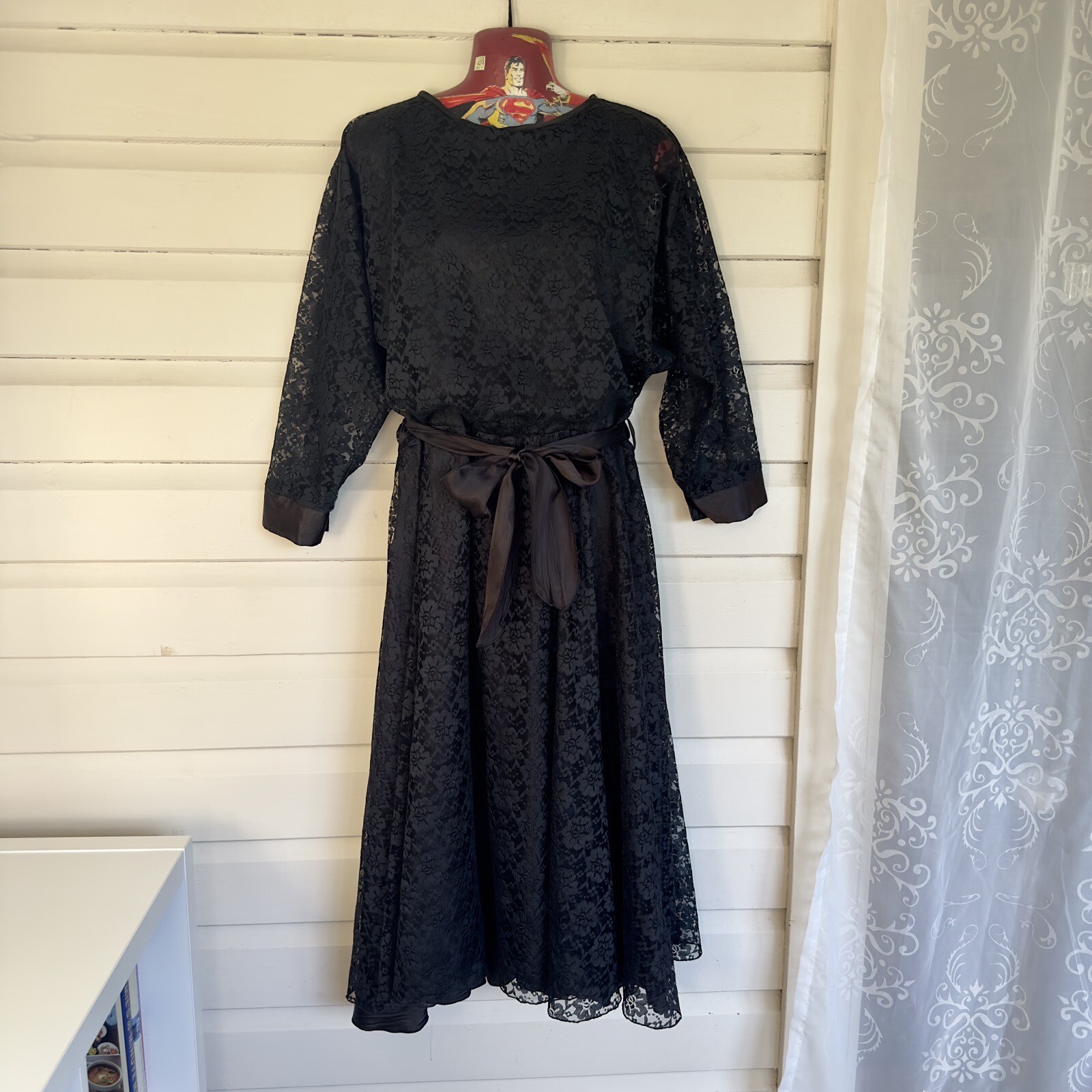 Purple Patch Women Dress Size 14 Bust 90cm Black Lace Long Sleeve Midi