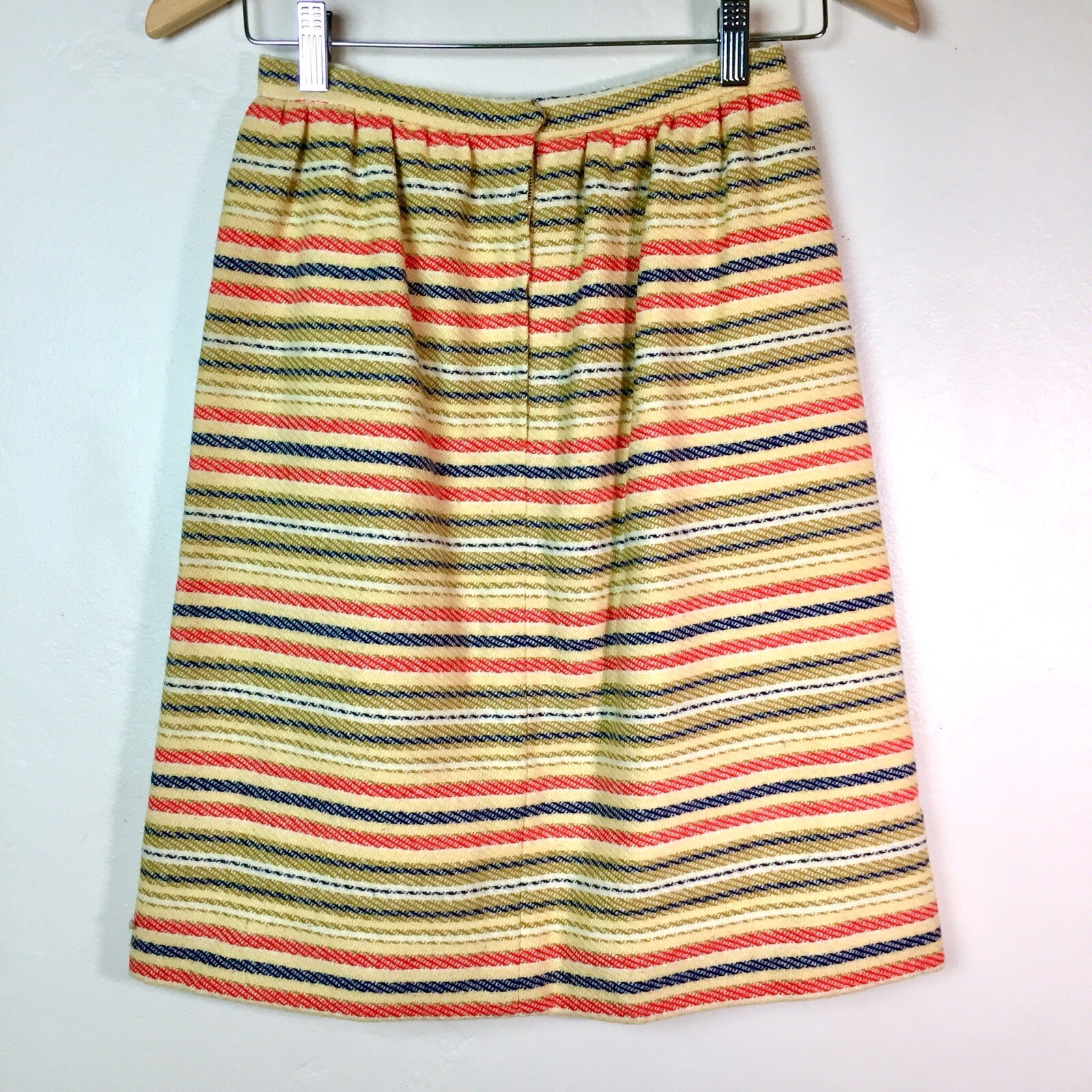 Majestic High Waist Pencil Skirt 1960’s Union Striped Wool Yellow Blue XS / 25
