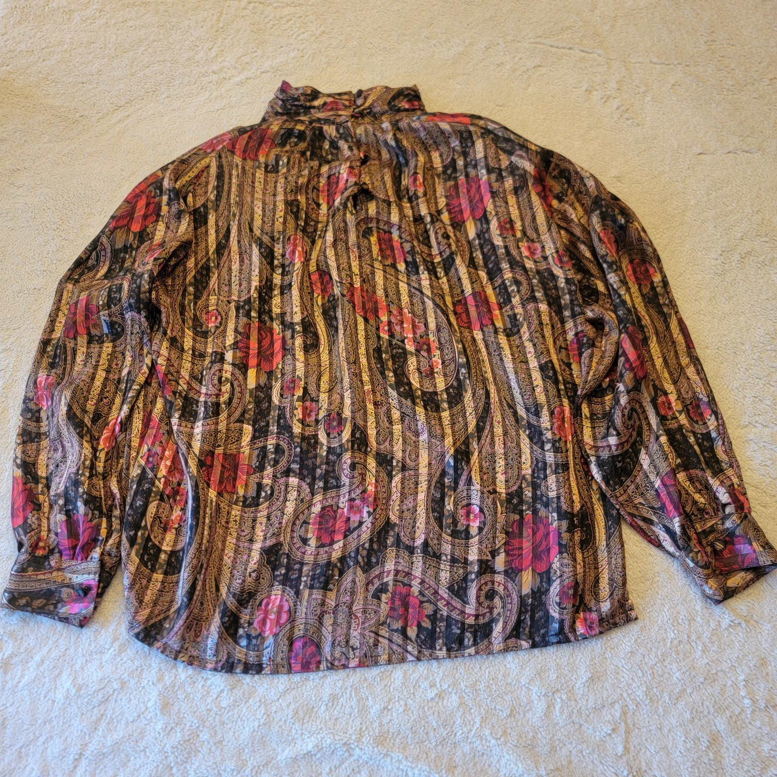 Vintage 80s Hastings & Smith Sheer Secretary Blouse | Paisley Floral Pleated