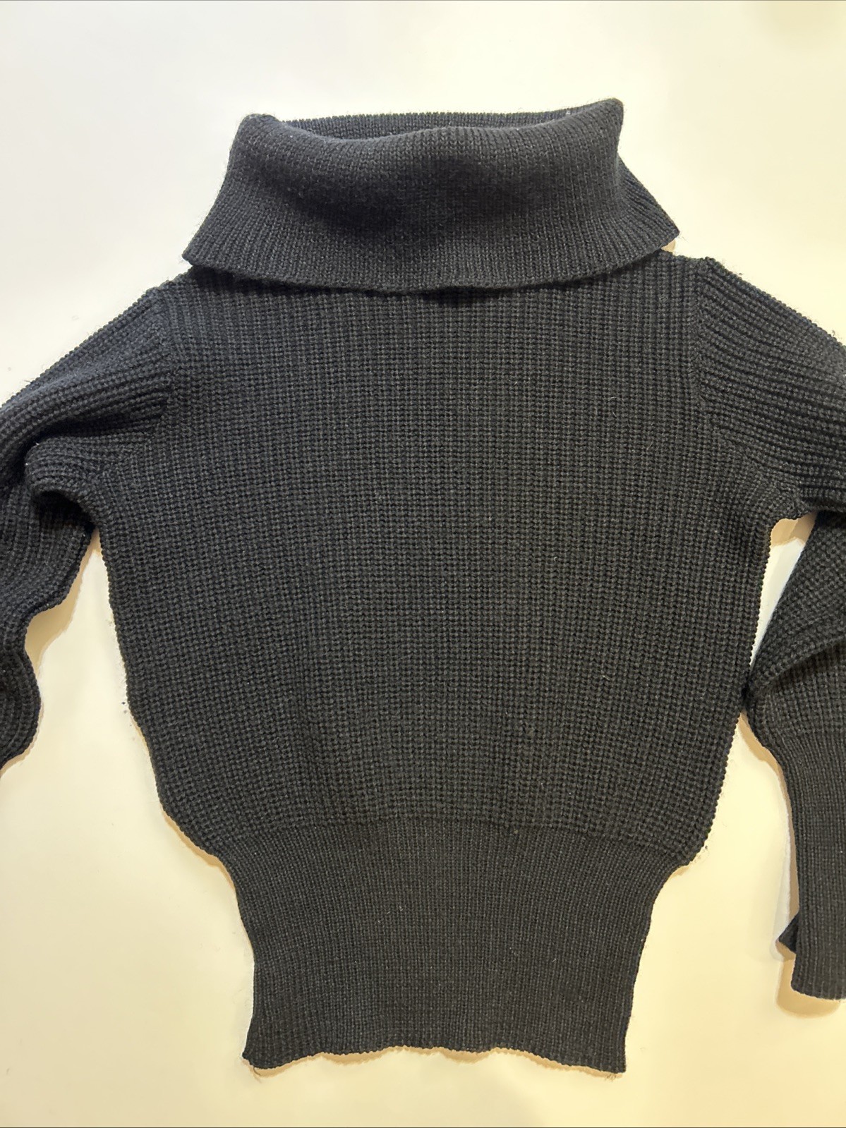 Vtg 60s 70s Mister Pants Wool Ribbed Cowl Neck Sweater Black Knit Chunky