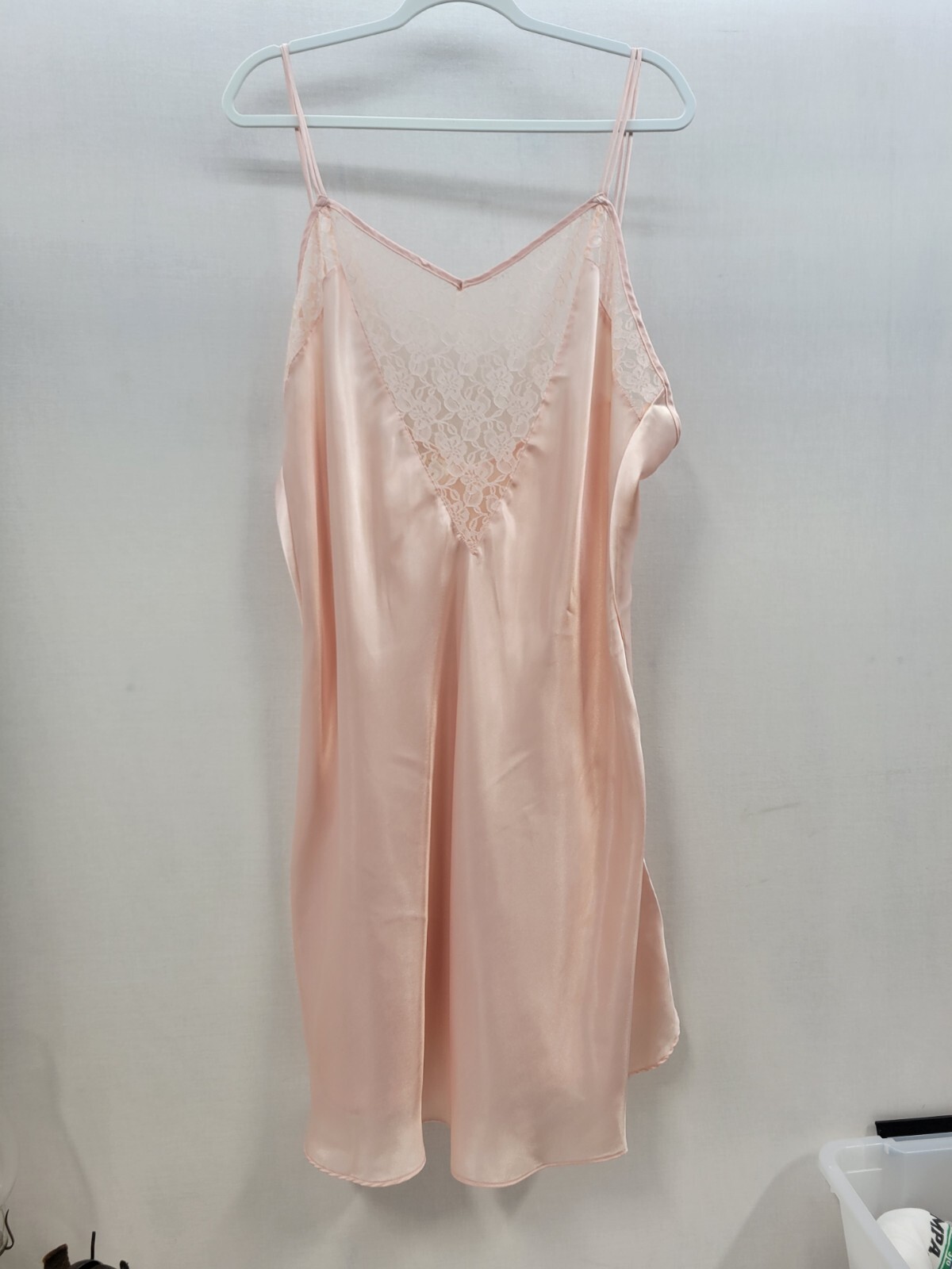 Vintage Intimate Pleasures Full Slip Satin Nightgown Pink Lace Trim Womens Sz 18