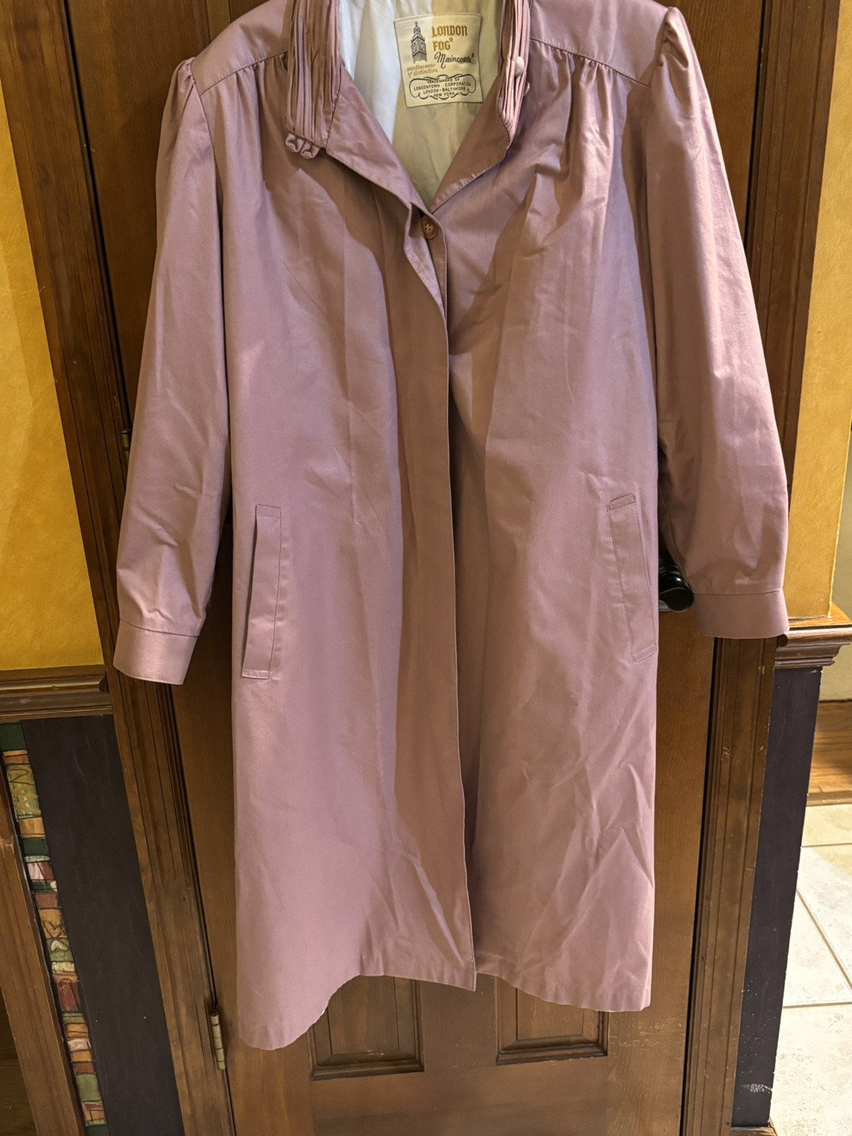 Vintage 70s 80s London Fog Trench Coat Ruched Collar Dusty Rose Lilac 12 Petite