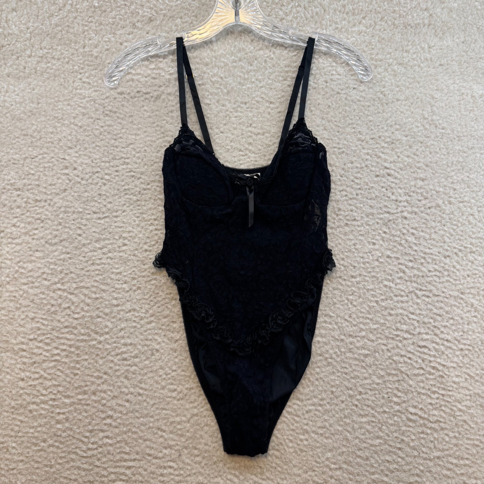 90s Y2K Vintage Black Lace Bodysuit XS Small Goth Fairy Victorian Edwardian