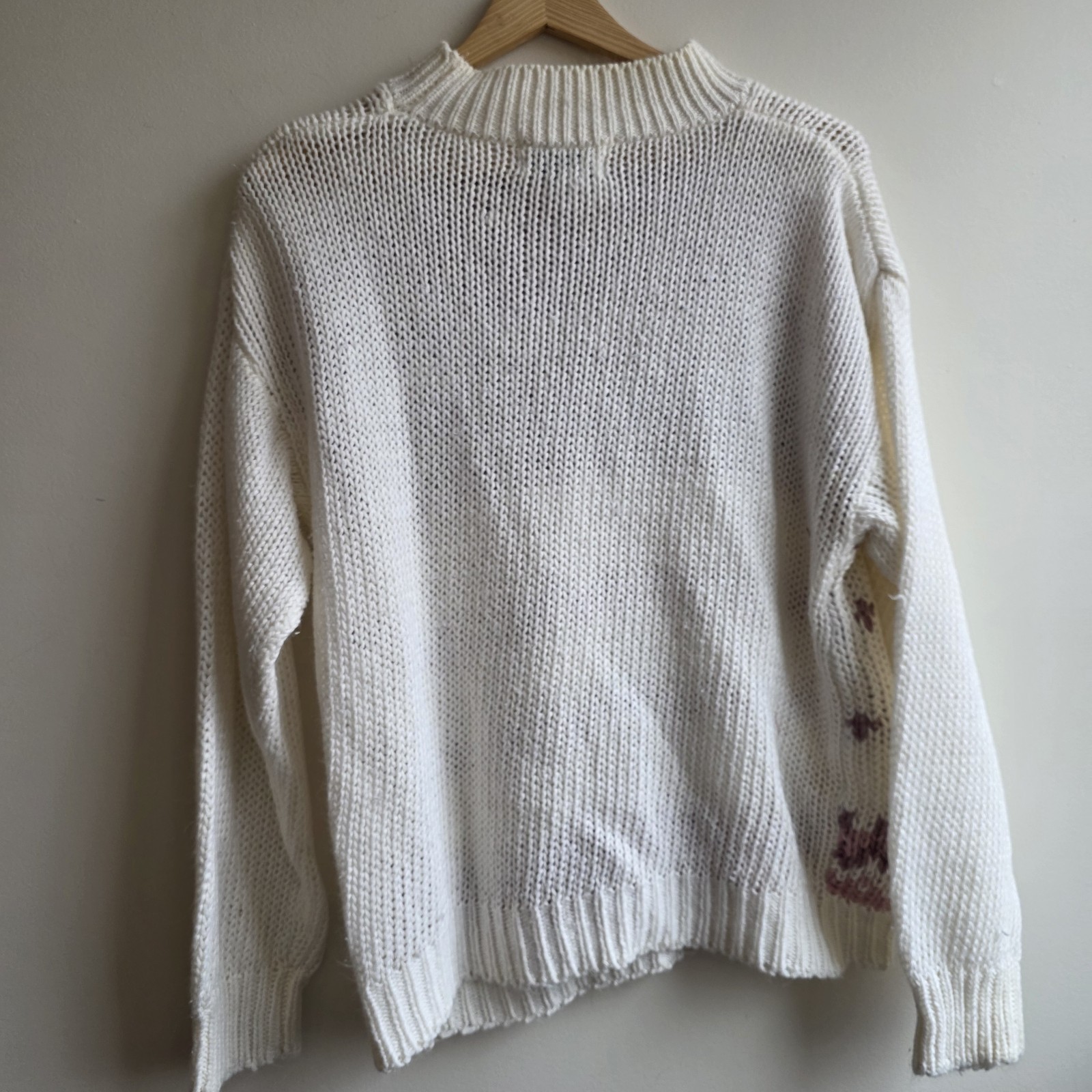 VTG JJ Fargo Hand-Knit Chunky Sweater Cream Cottage Large Granola Grannycore
