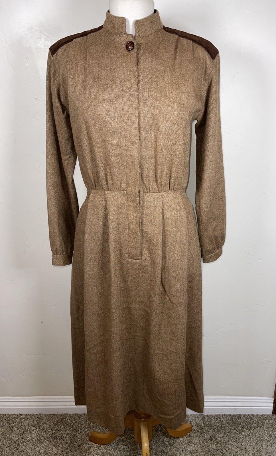 Vintage Authentic Rare Gucci Wool Blend W Suede Leather Dress Small Medium