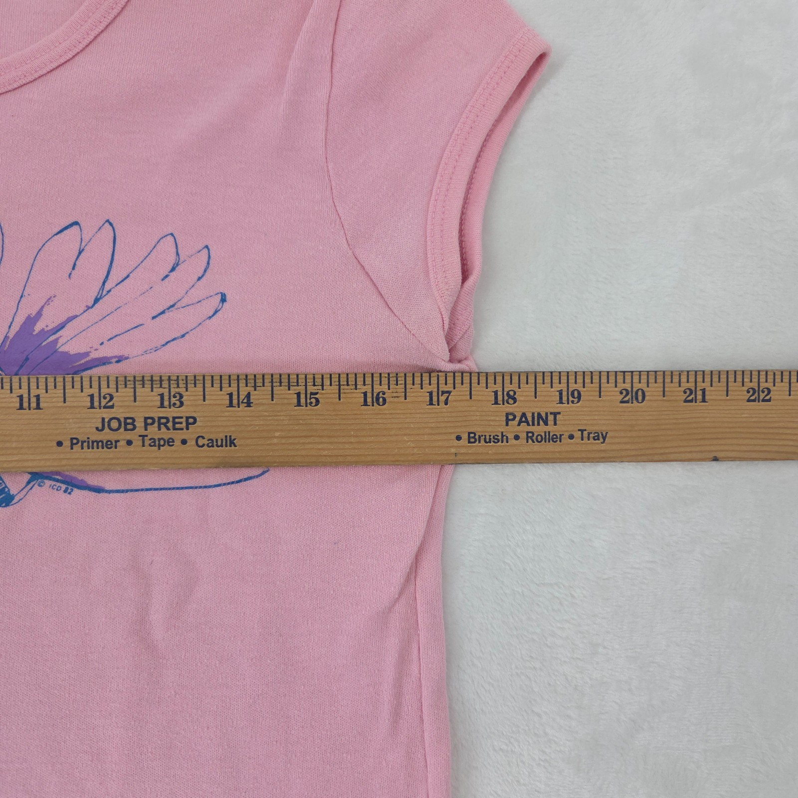 VTG 1982 Women’s Baby Tee Graphic Shirt Sz Lg 50/50 USA Made Butterfly Flower