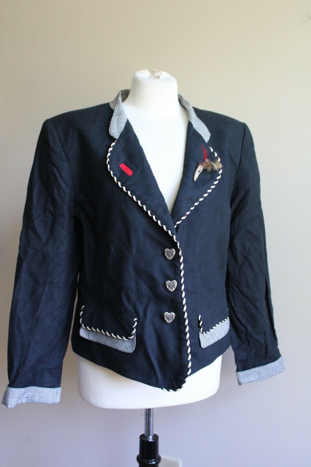 Vtg Alpentraum Trachtenmoden US 14 West Germany Black Jacket Heart Buttons