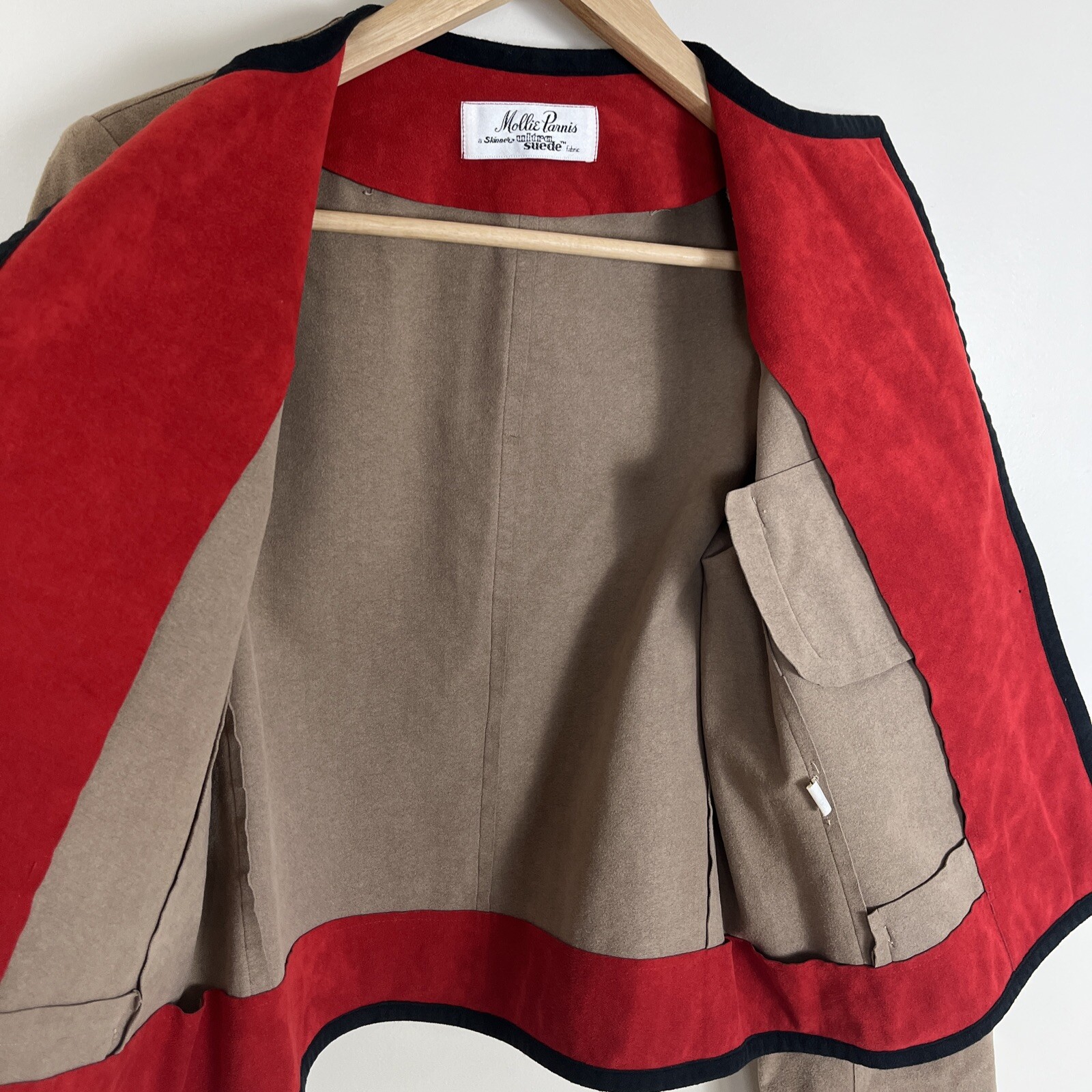 Rare Vintage Mollie Parnis Ultra Suede Blue Light Brown/ Red Jacket Size 8
