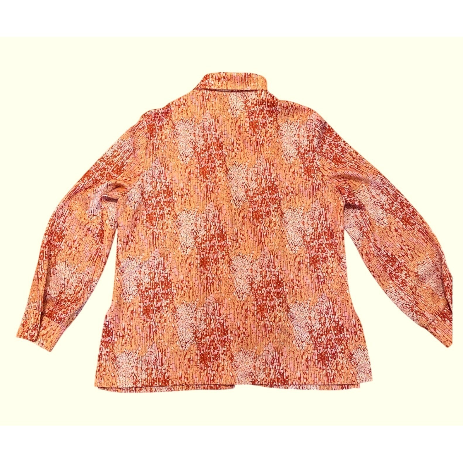 Vintage 70s Jacket Handmade Abstract Mosaic Print Orange Pink Polyester Large