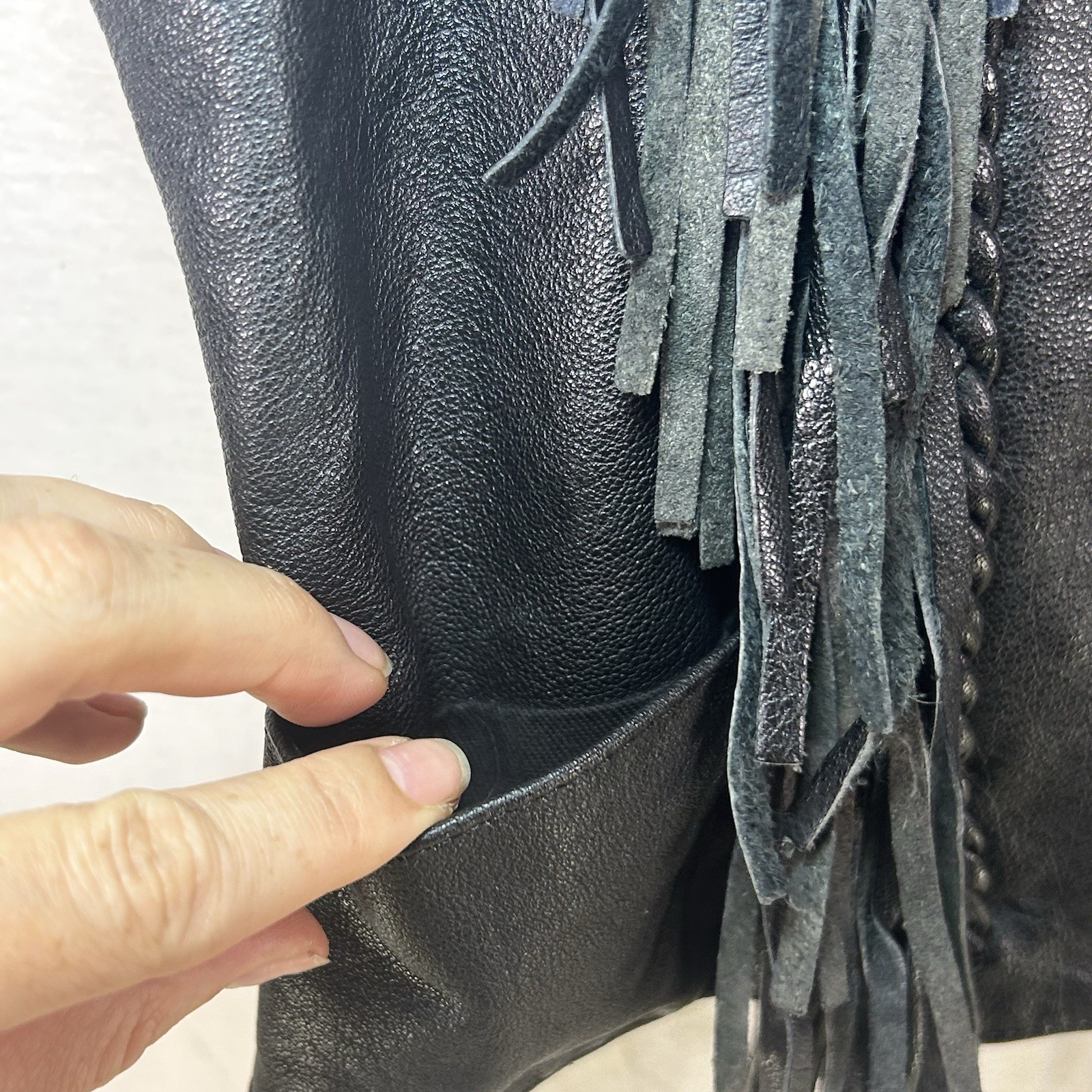 Vintage MOB Genuine Black Leather Motorcycle Vest Womens Medium Tassels Biker