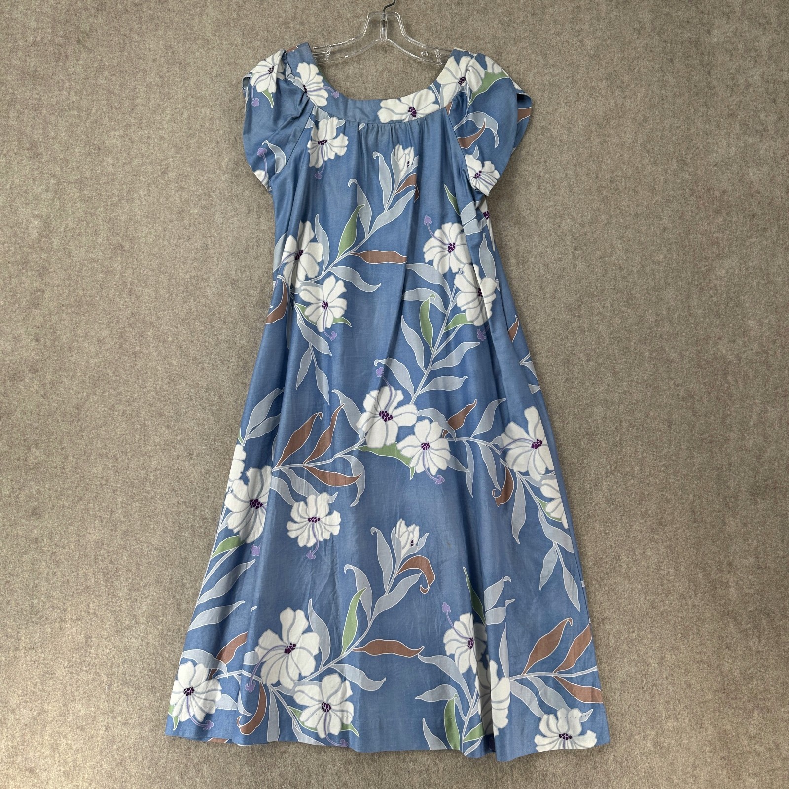 VTG Sun Fashions Hawaiian Dress Muumuu Midi Floral Light Blue Long Women Sz 8