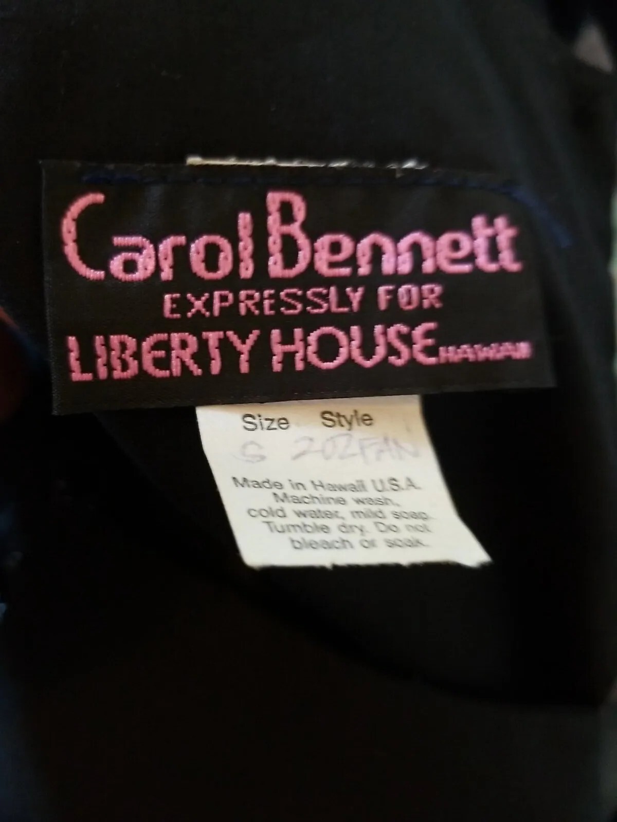 Carol Bennett Liberty House Hawaii Muu Muu Women’s Dress Size S Black Vintage