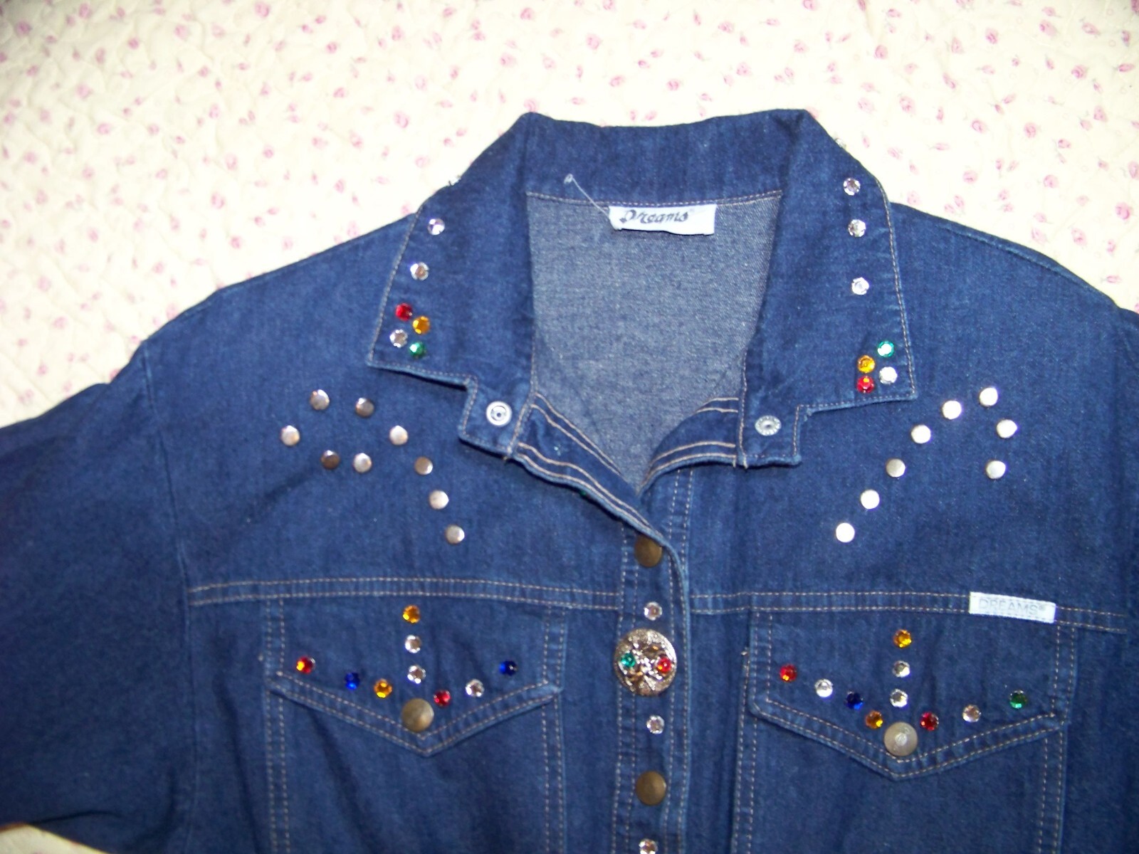 Women s Vintage Dreams Embellished Denim Dress – M (see Measurements)