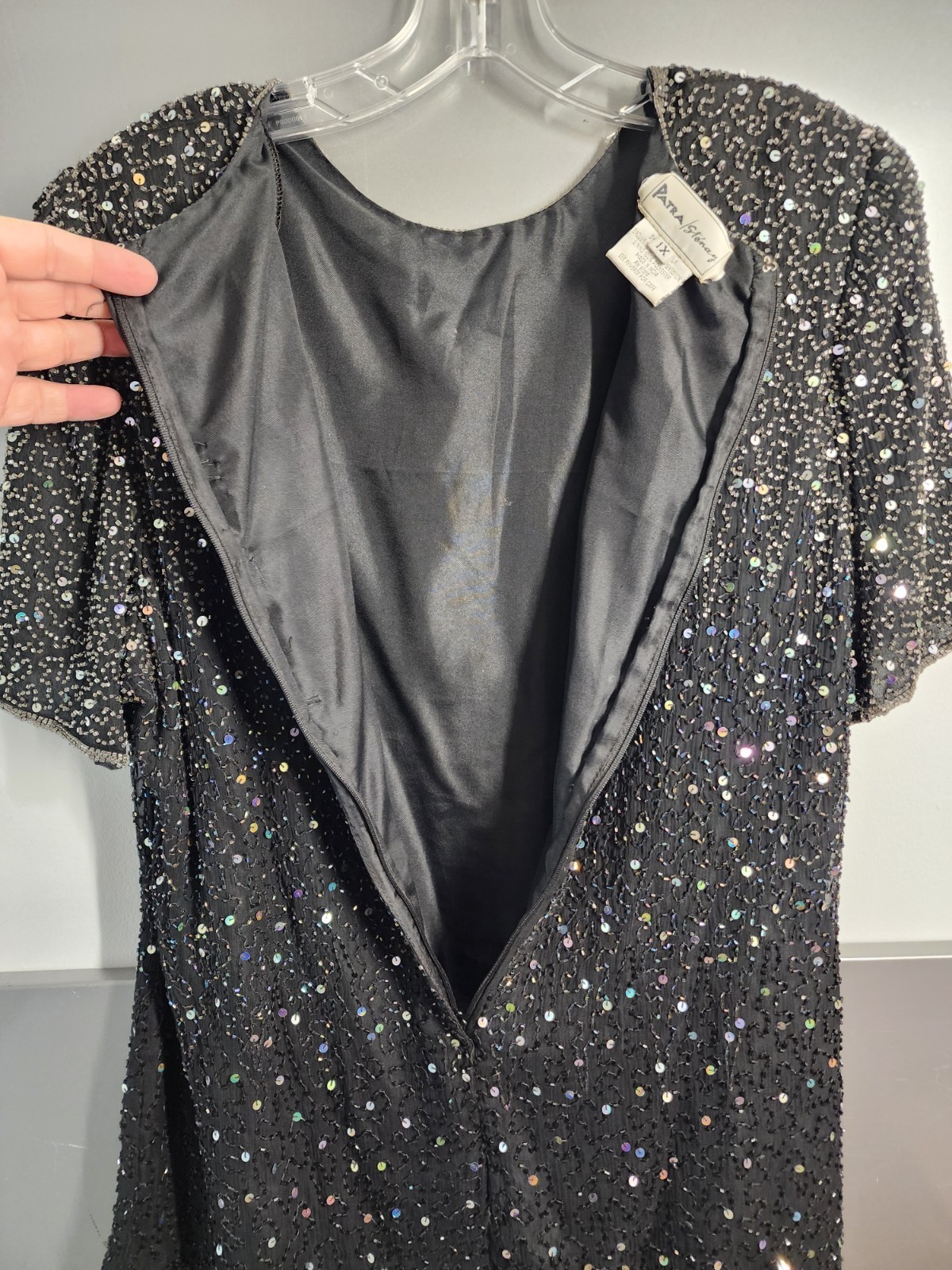 Vtg Patra Stenay 1x Silk top Black Sequin Beaded Silk Evening Blouse Glam Whimsy