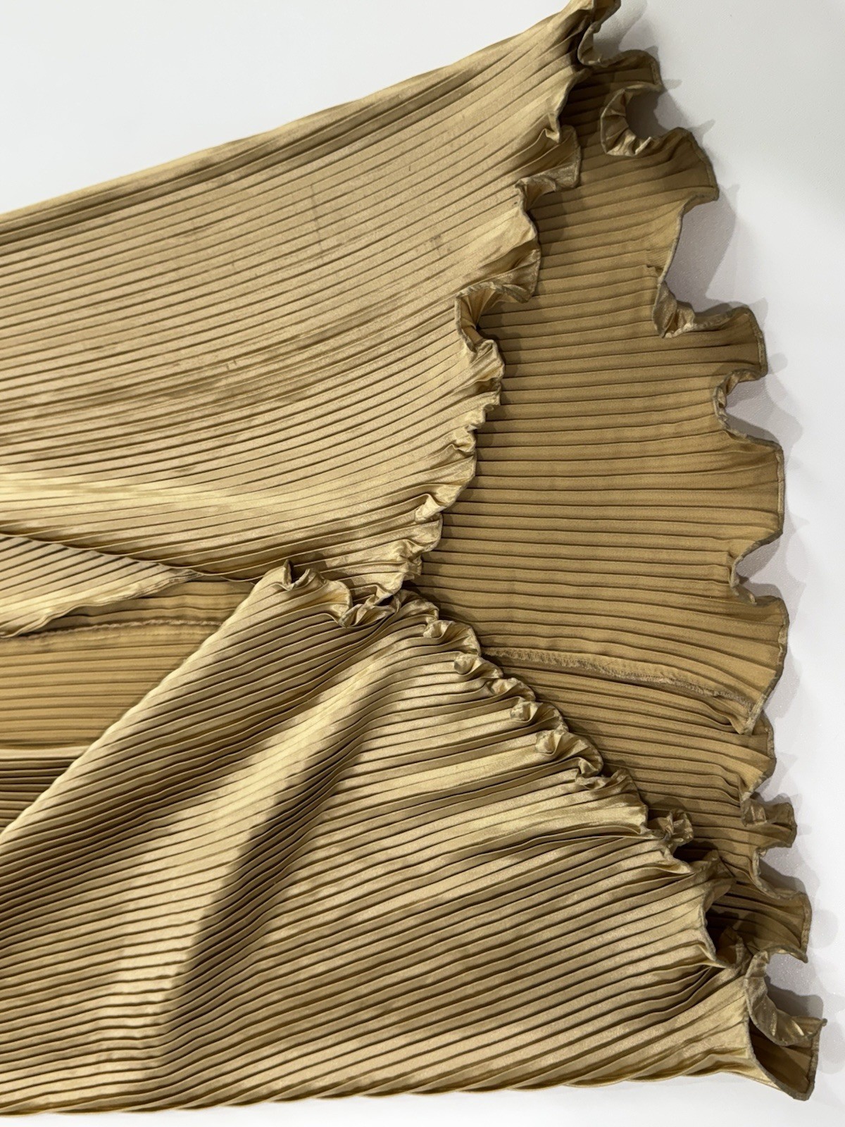 VTG Y2K Sherry Haute Couture Gold Beaded Pleated Gown Front Slit Designer