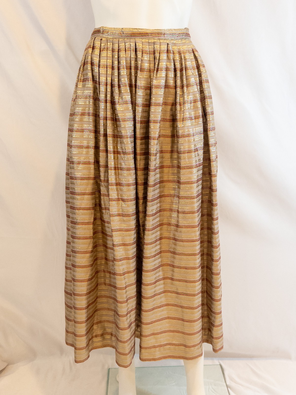 1970s A-Line Woven Silk Skirt with Gold Lurex Thread