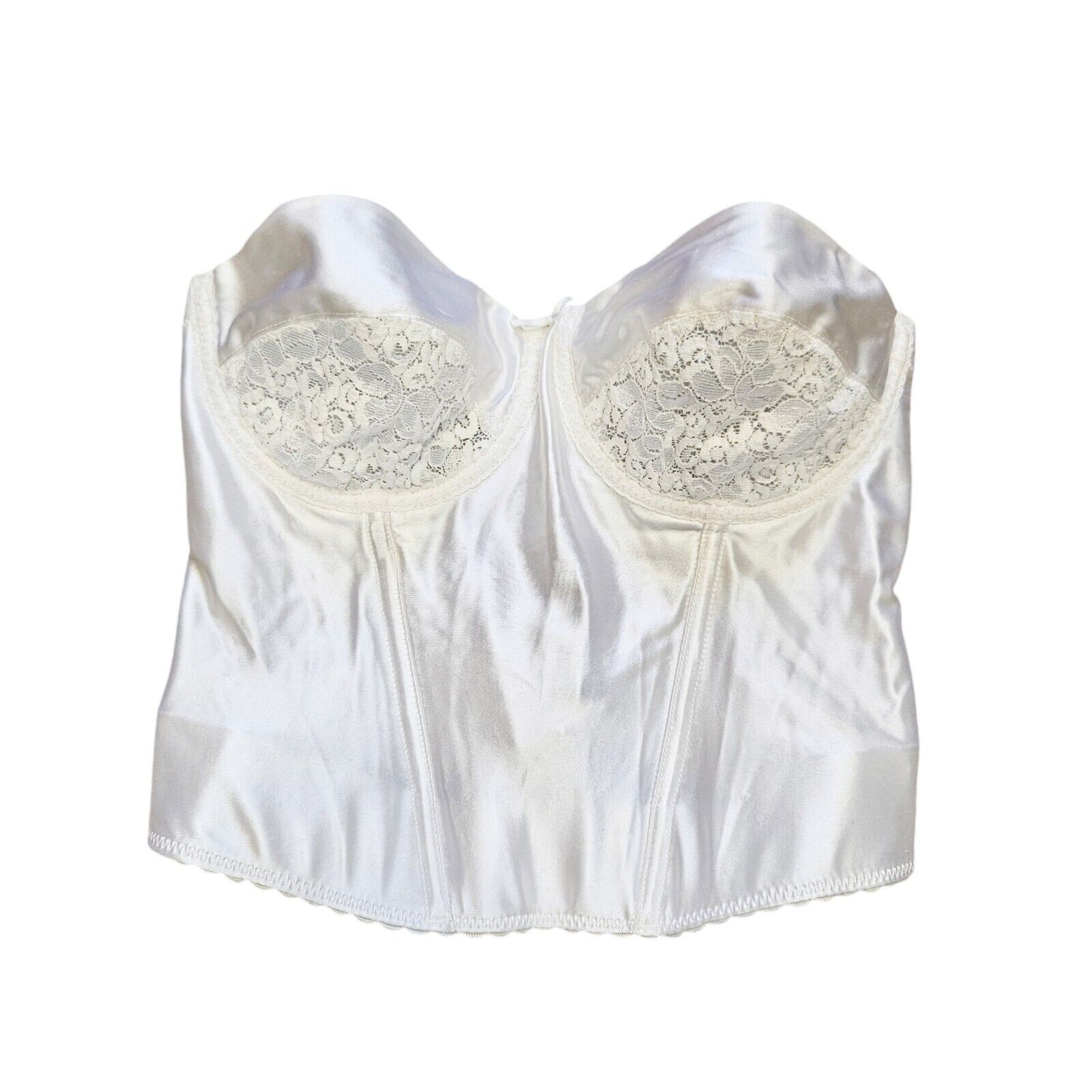 Vtg Maidenform Rendezvous Corset Bustier Size 36C White Satin Bra Lace Coquette