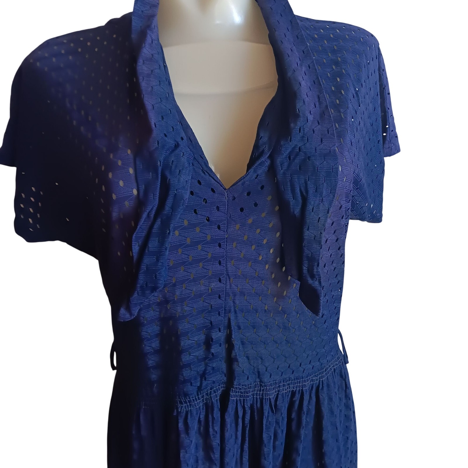 True Vintage Dress 1OF1 8 1960’s Eyelet Midi Tie Neck Slinky Stretch Nylon