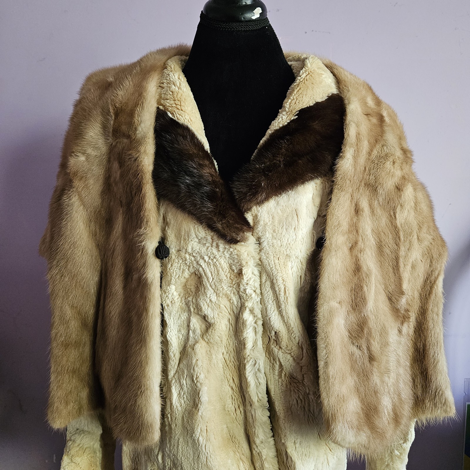 Vintage 1950s Schiaparelli Paris Blonde Rabbit Fur Coat Designer + Stole