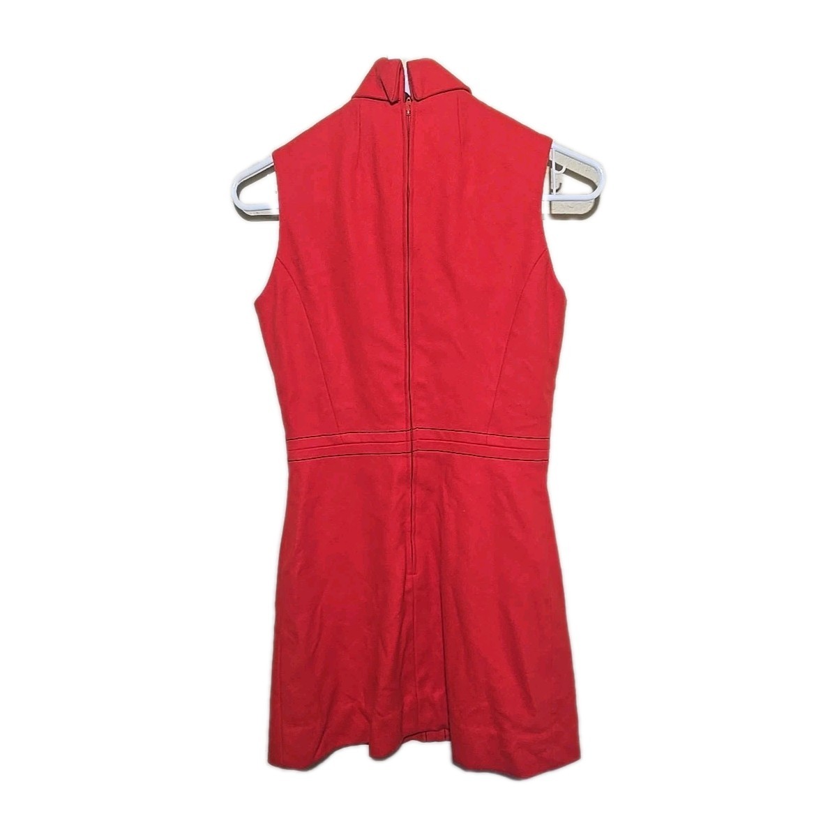 Vtg 1970s Emily Red Wool Mock Neck Sleeveless Mini Shift Dress Womans Size 5