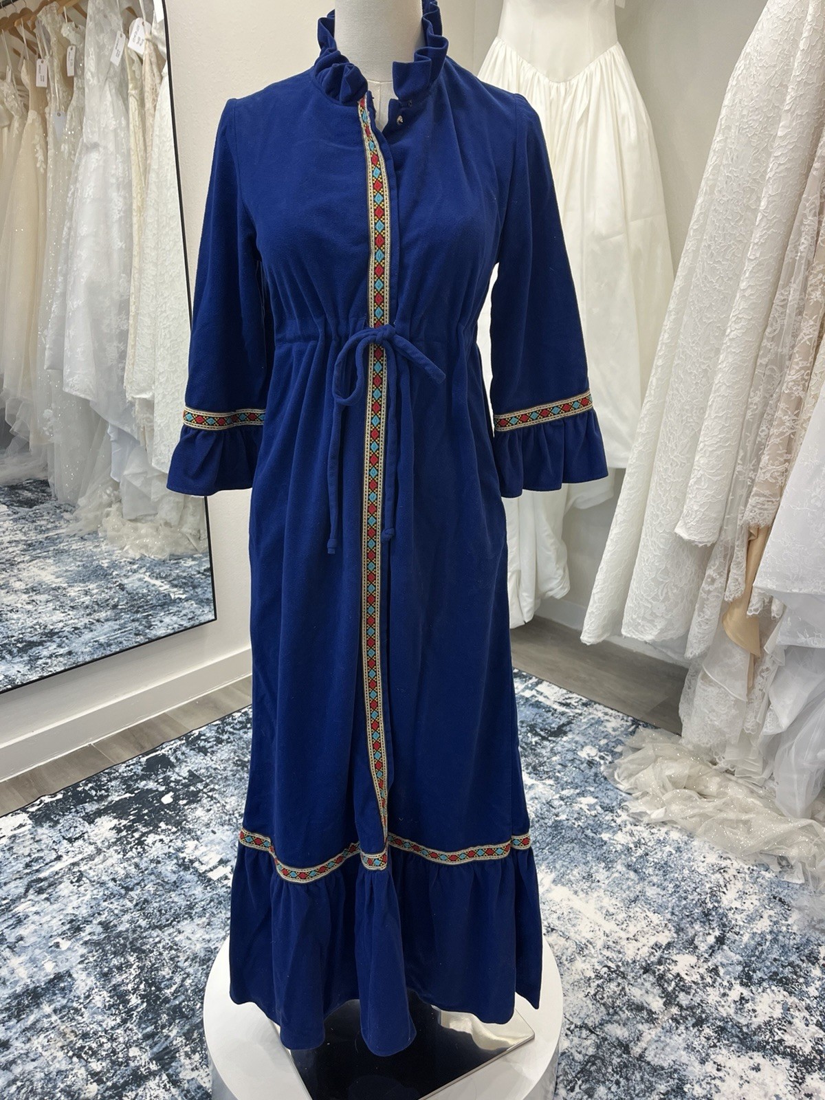 Lounge Craft 1970s Vintage Bohemian Maxi House Dress Blue Original Daywear